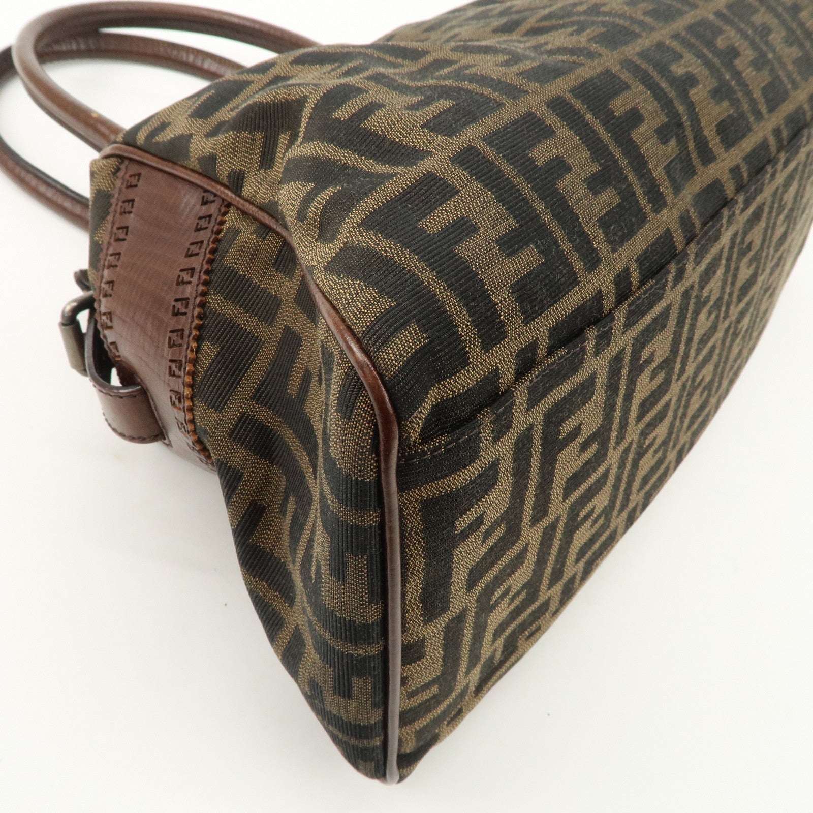 FENDI Zucca Canvas Leather Tote Bag Hand Bag Black Brown 8BN162 Used