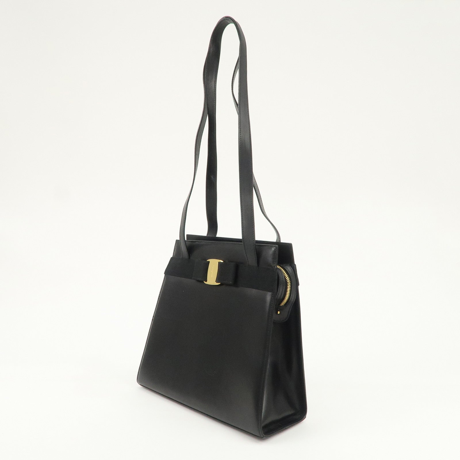 Ferragamo Vara Ribbon Leather Shoulder Bag Tote Bag Black Used