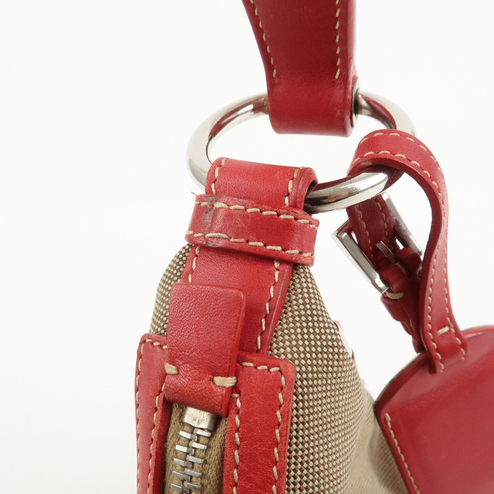 PRADA Logo Jacguard Leather Shoulder Bag Light Brown Red BR3429