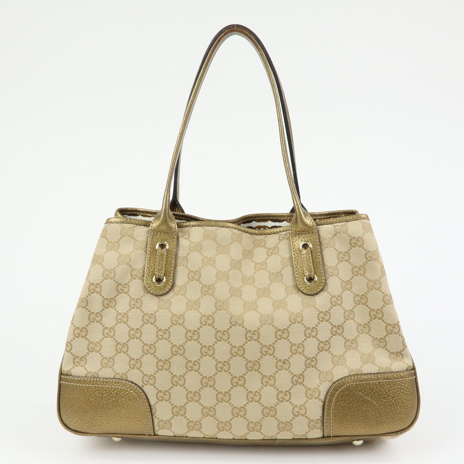 GUCCI Princy GG Canvas Leather Tote Shoulder Bag Beige Gold 163805