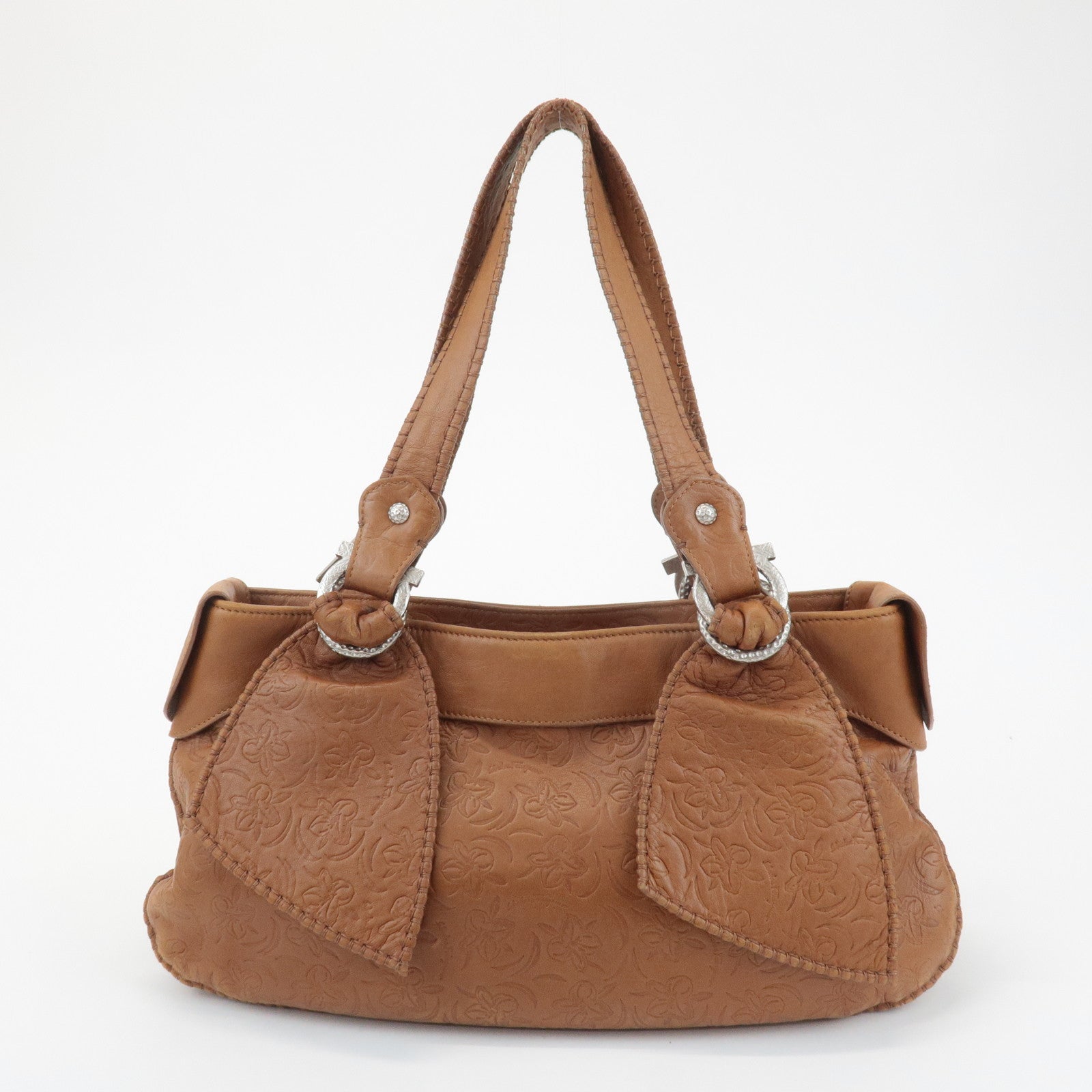 Ferragamo Ganchini Leather Shoulder Bag Hand Bag Brown Used