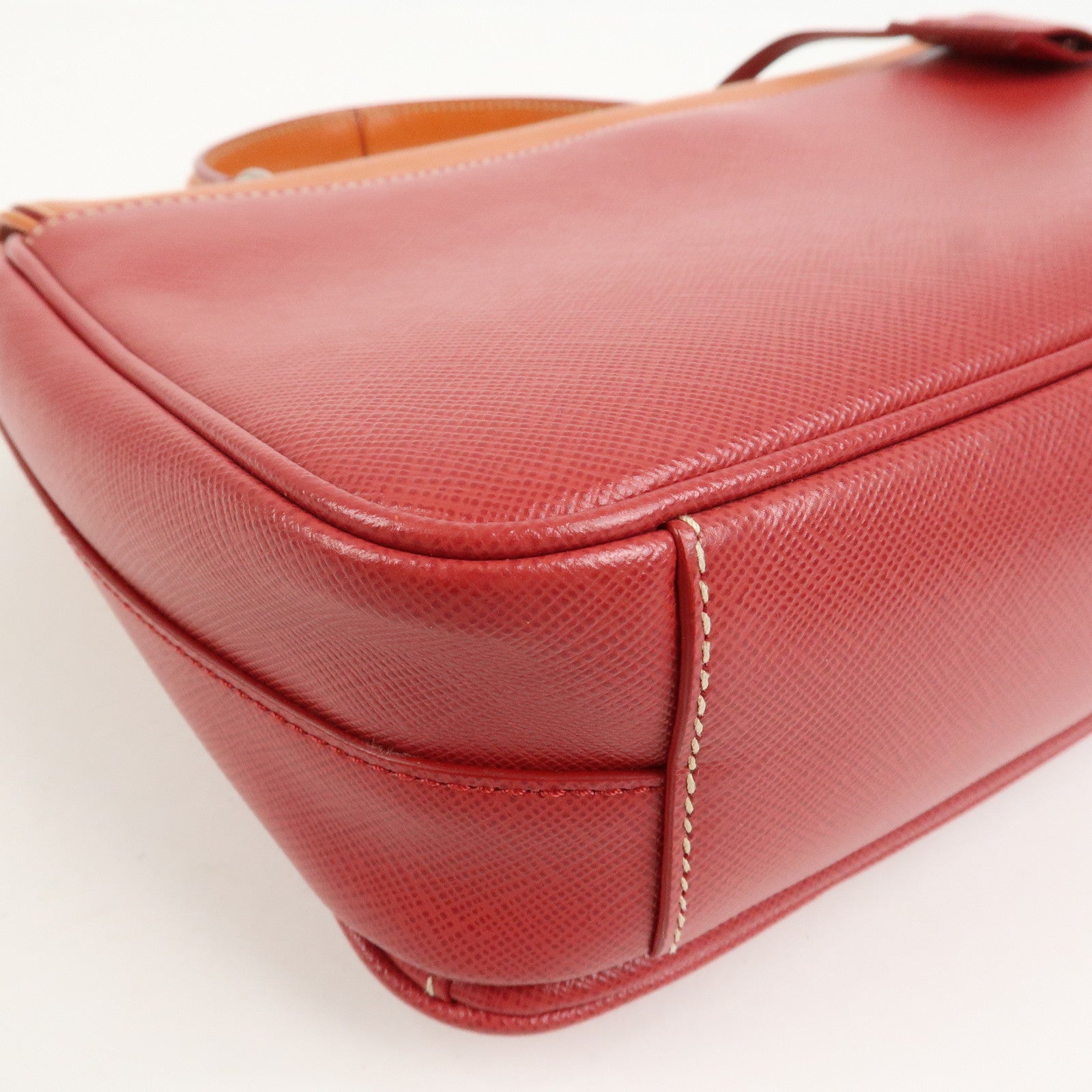PRADA Saffiano Leather 2 Way Bag Tote Bag Shoulder Bag Orange Red
