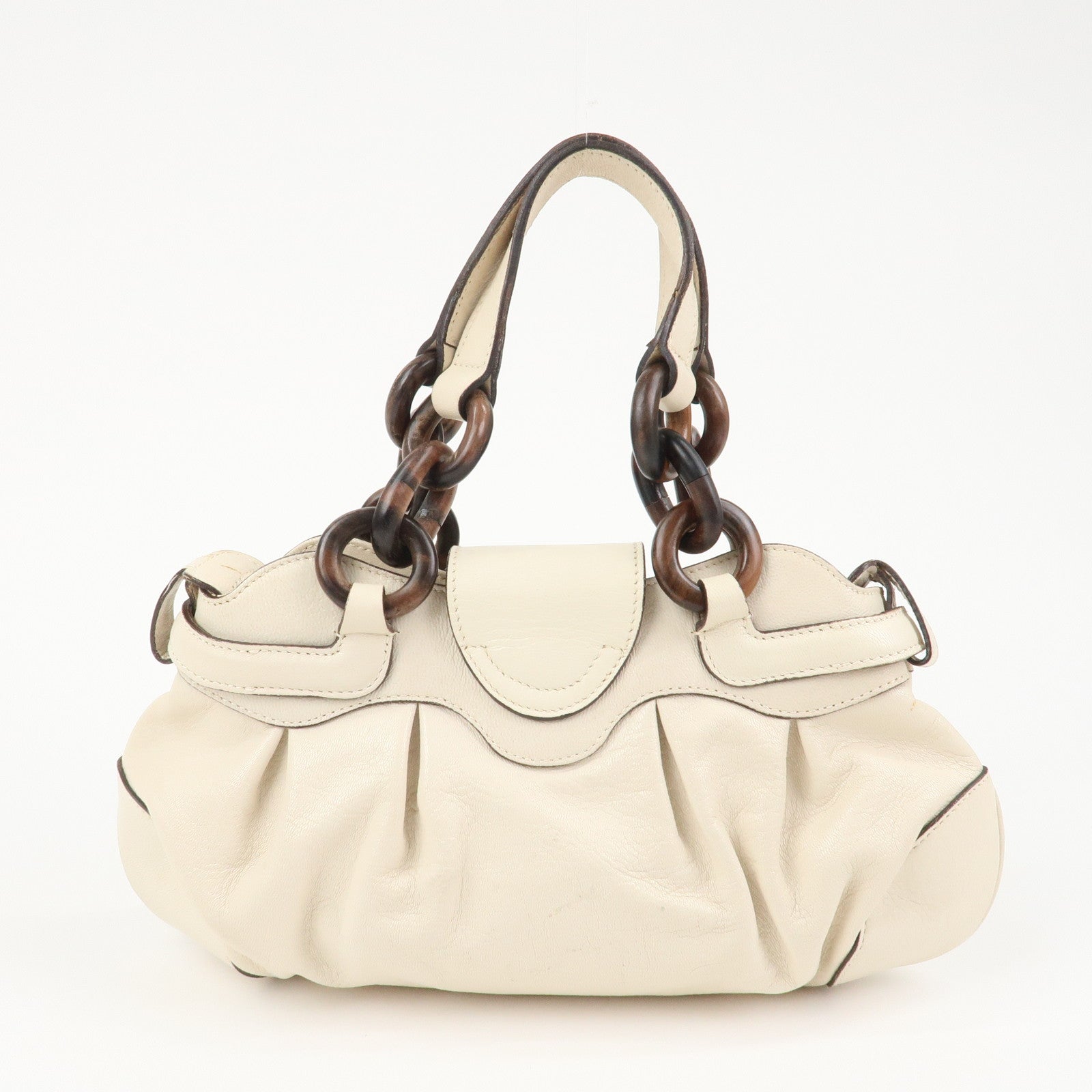 Ferragamo Leather 2 Way Bag Hand Bag Shoulder Bag Ivory