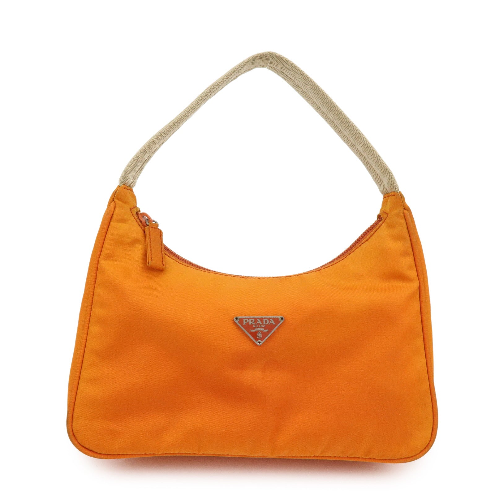 PRADA Triangle Logo Nylon Hand Bag Shoulder Bag Orange Beige