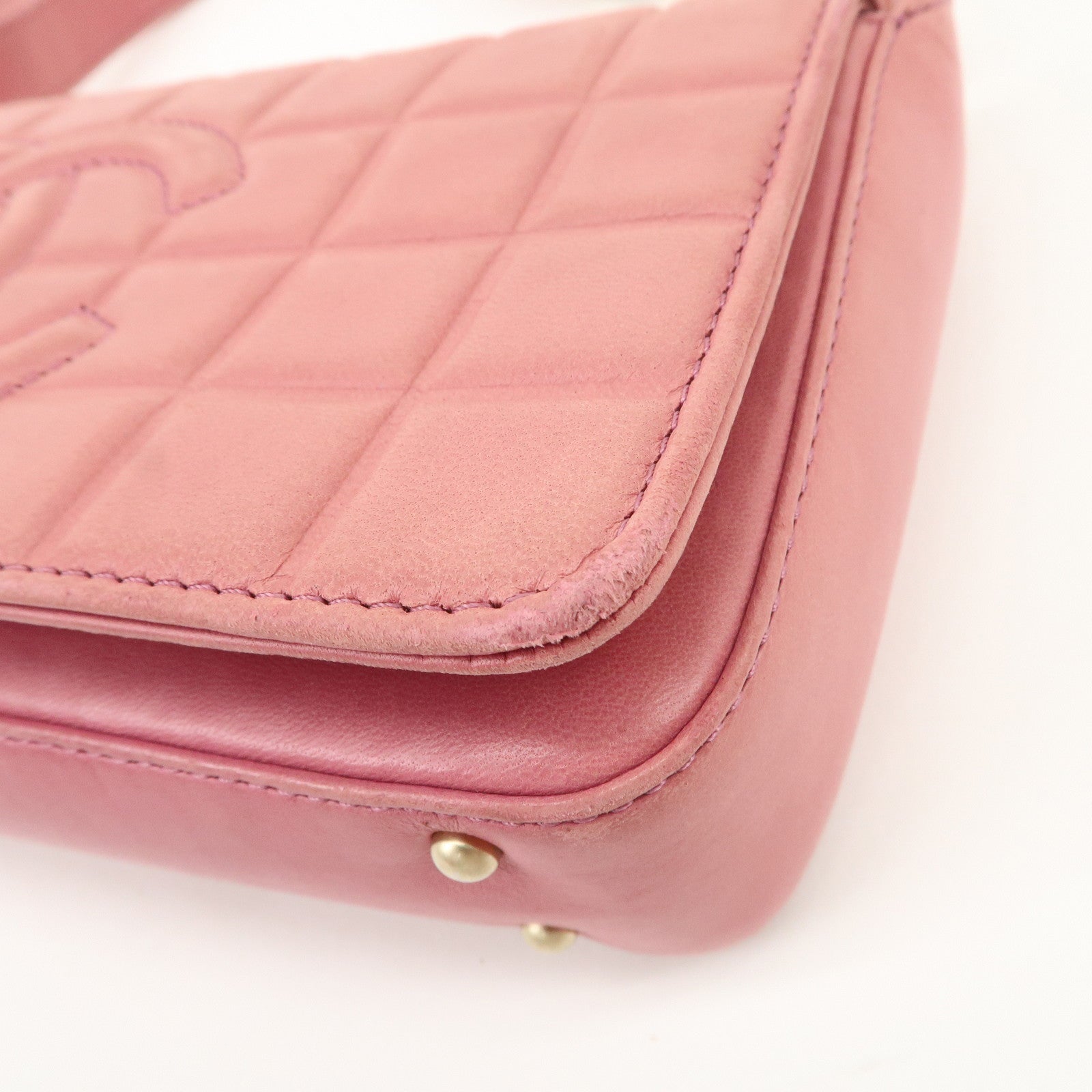 CHANEL COCO Mark Chocolate Bar Lamb Skin Shoulder Bag Pink