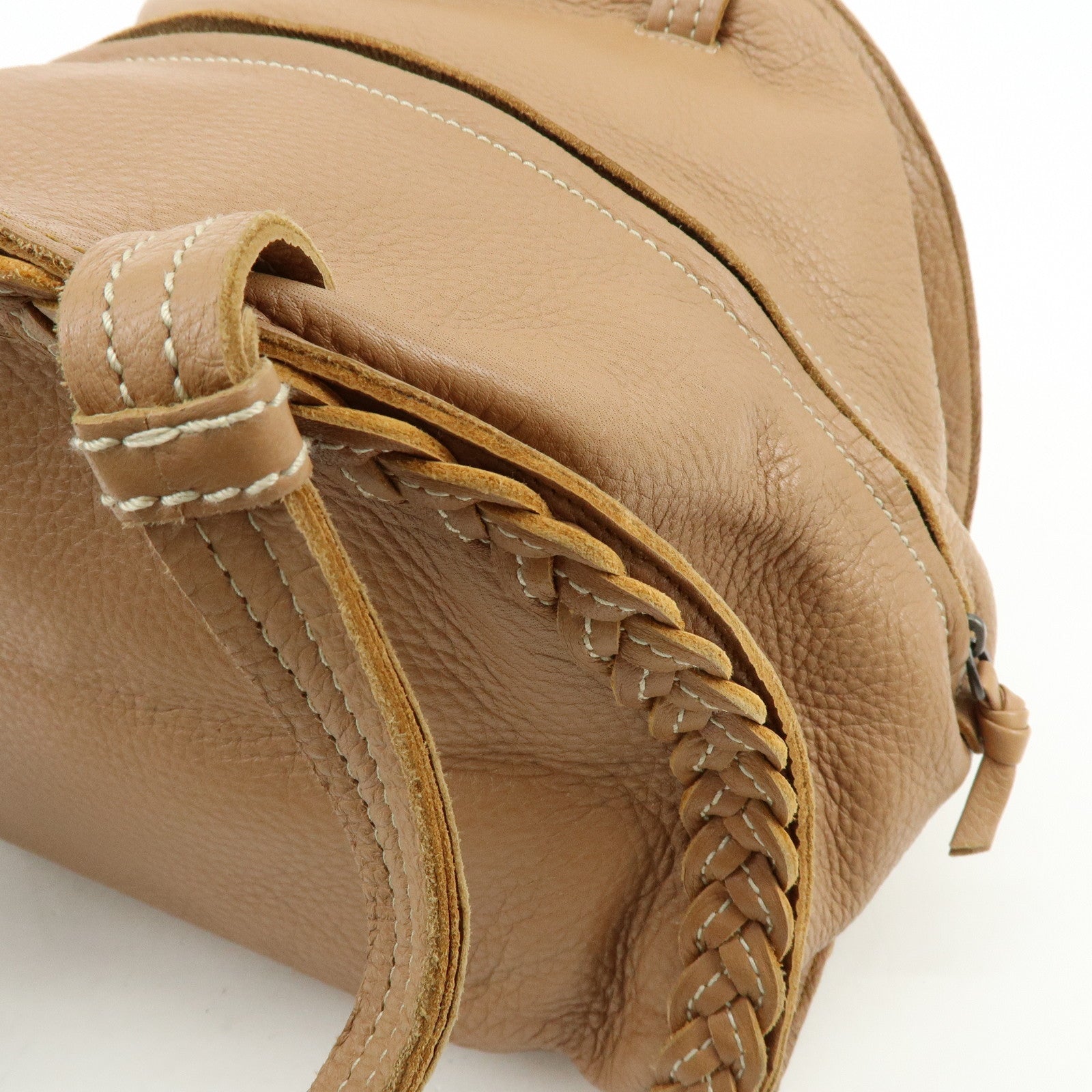 BOTTEGA VENETA Calf Leather Boston Bag Hand Bag Brown