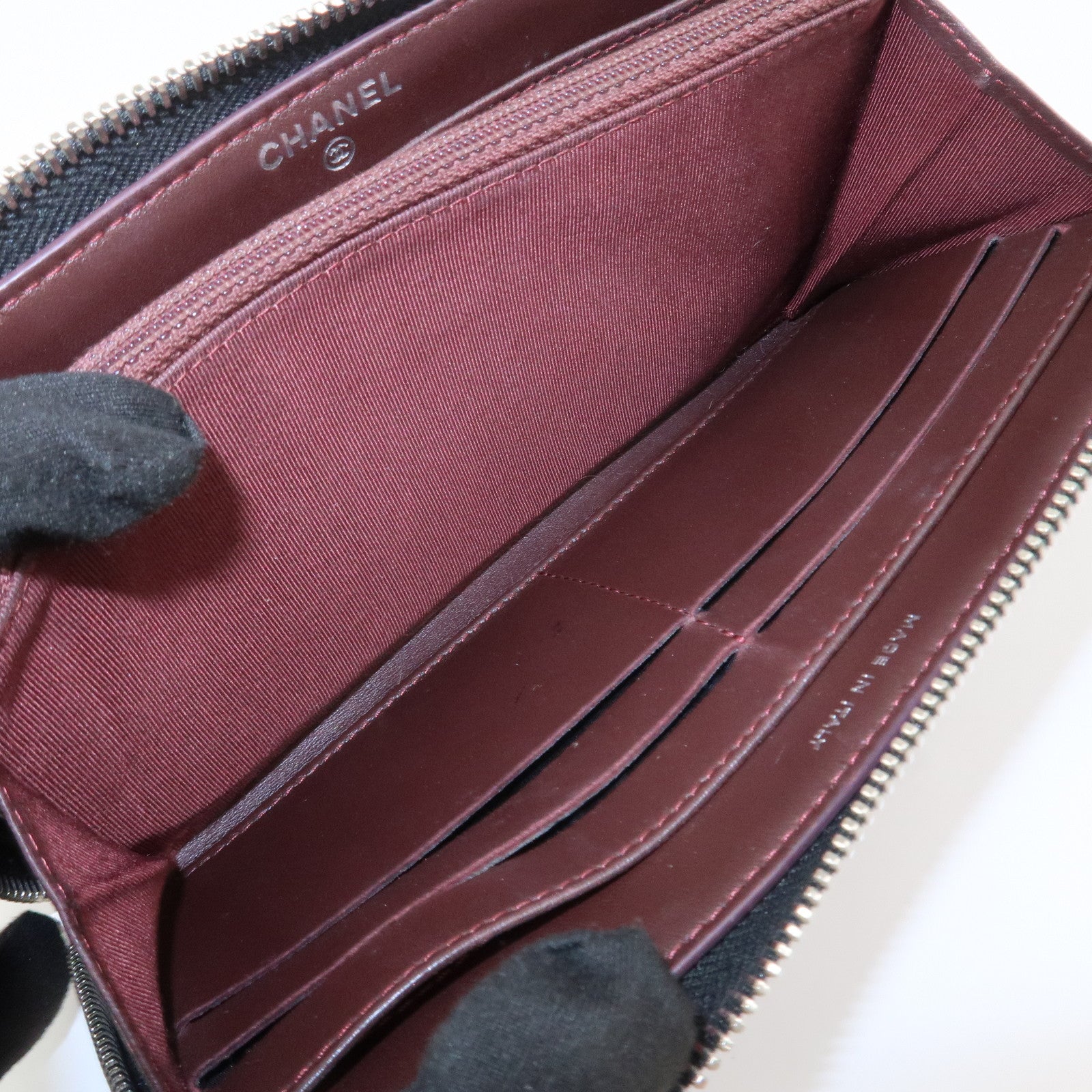 CHANEL Matelasse Lamb Skin Zippy Round Long Wallet Black A50097