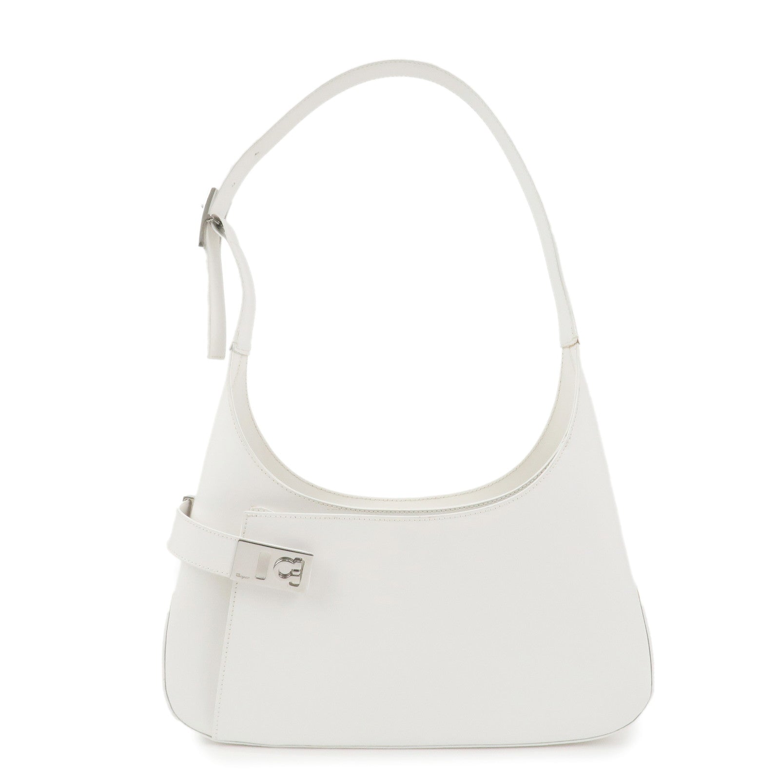 Ferragamo Gancini Leather Shoulder Bag Hand Bag White Silver