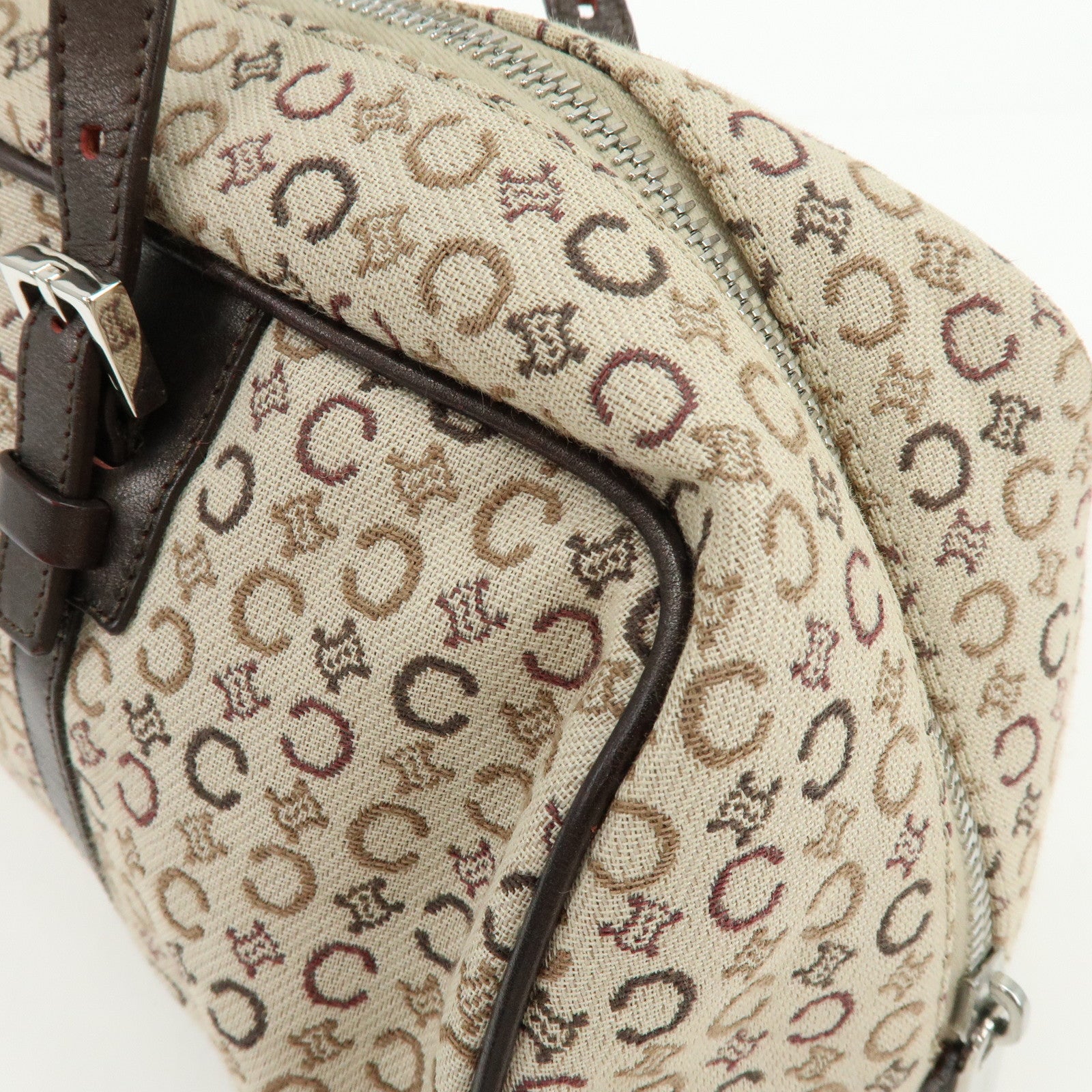 CELINE C Macadam Canvas Leather Hand Bag Boston Bag Beige Brown