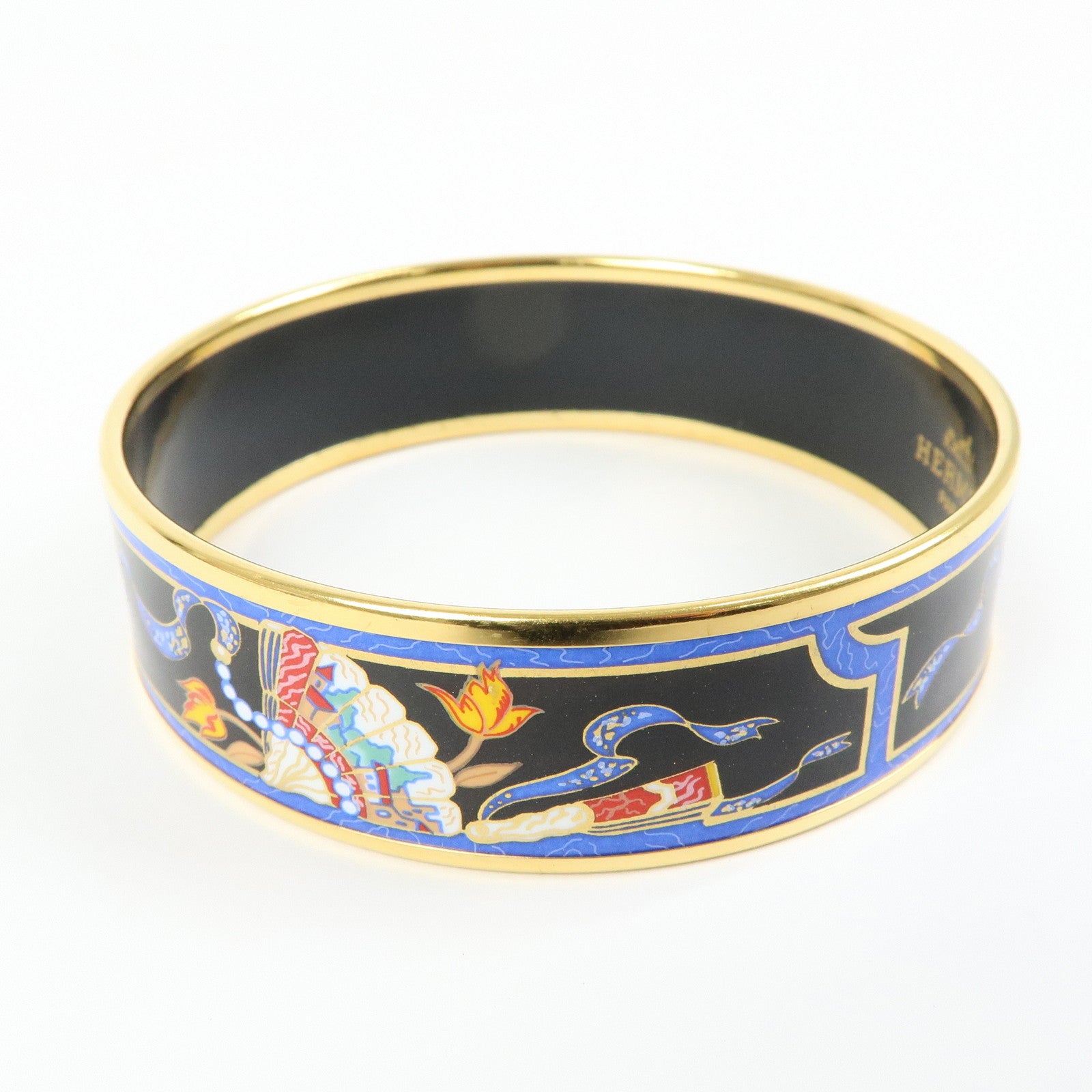 HERMES Email GM Bangle Gold Plated Bracelet Gold Black