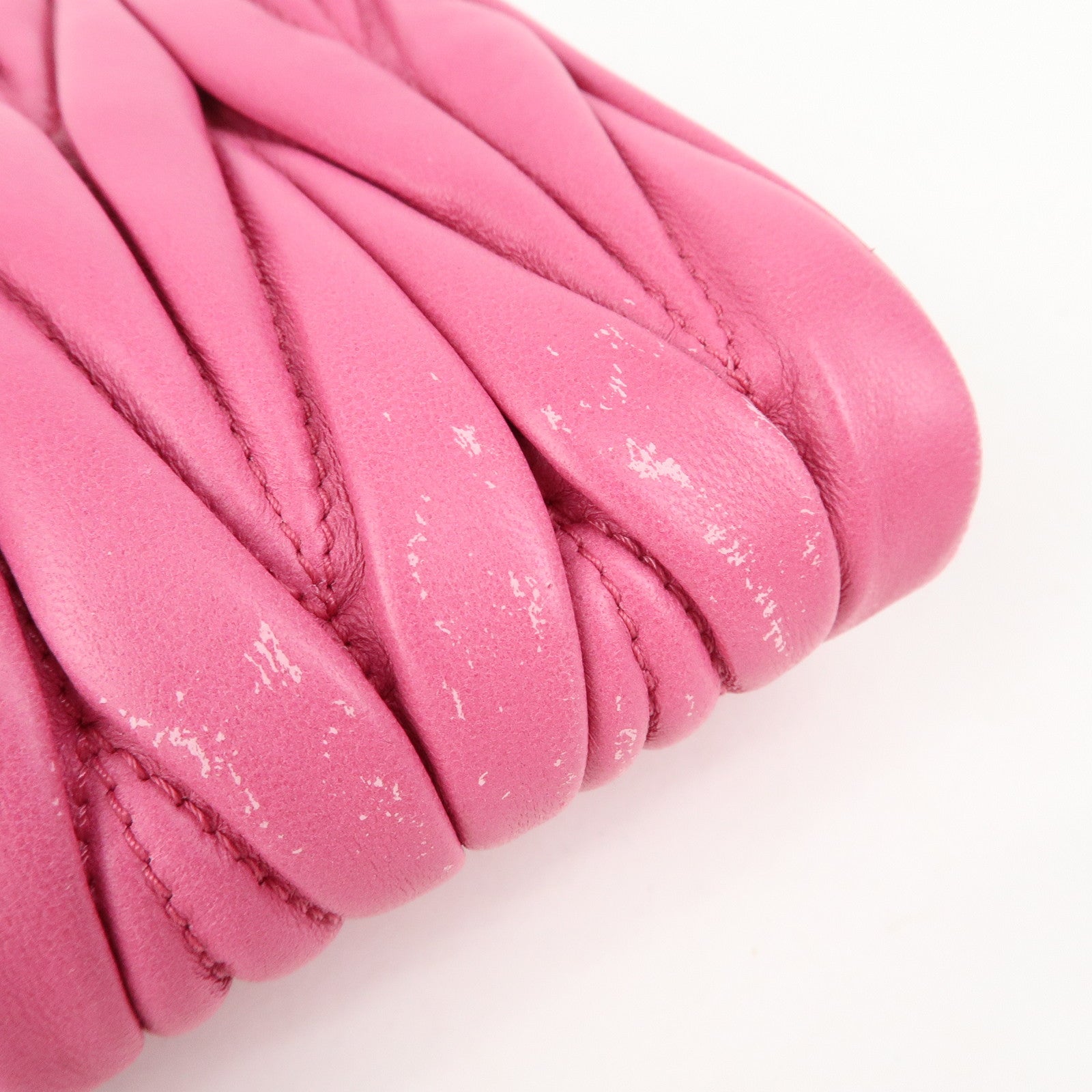 MIU MIU Matelasse Nappa Leather Clutch Bag Wristlet Bag Pink 5N1455