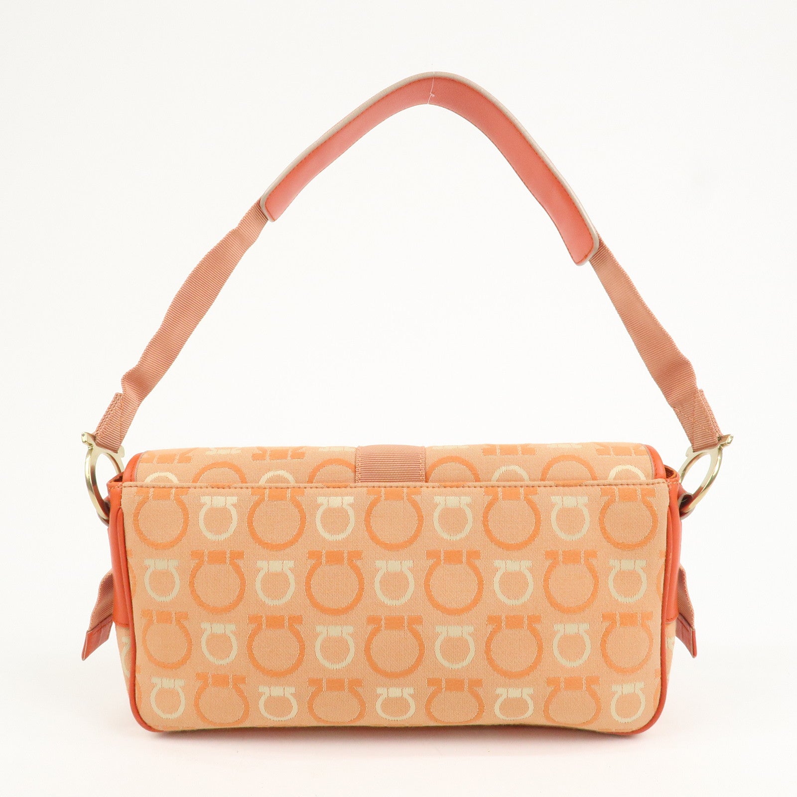 Ferragamo Gancini Canvas Leather Shoulder Bag Orange