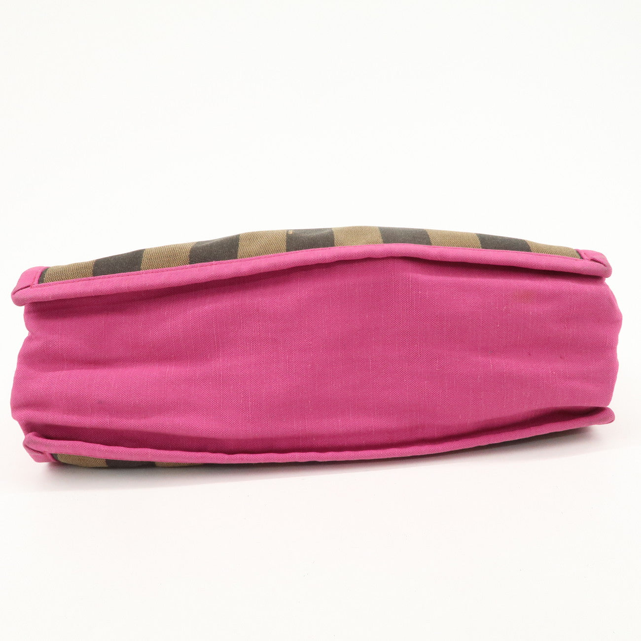 FENDI Pequin Canvas Leather Tote Bag Hand Bag Brown Pink 8BH252