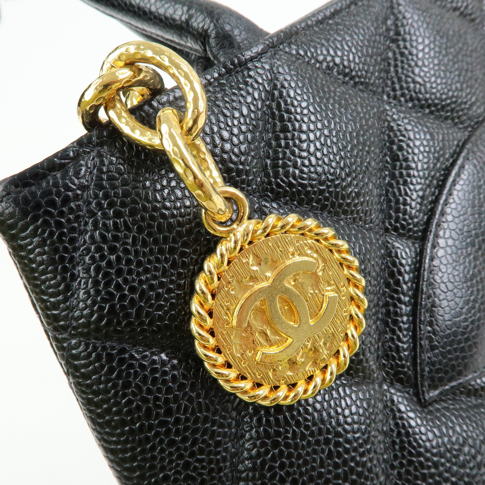 CHANEL Matelasse COCO Mark Medallion Caviarskin Tote Bag A01804