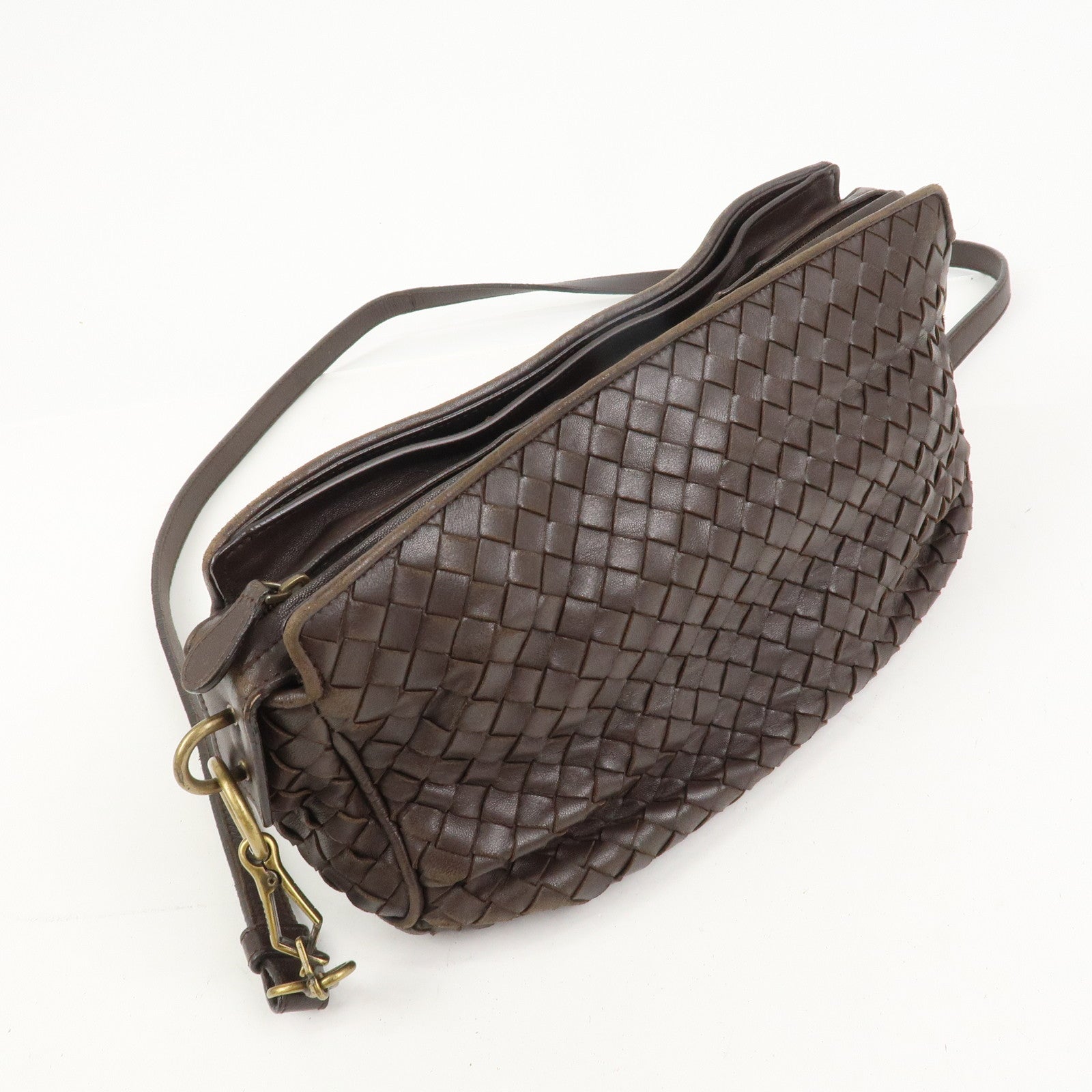 BOTTEGA VENETA Logo Intrecciato Leather Shoulder Bag Brown