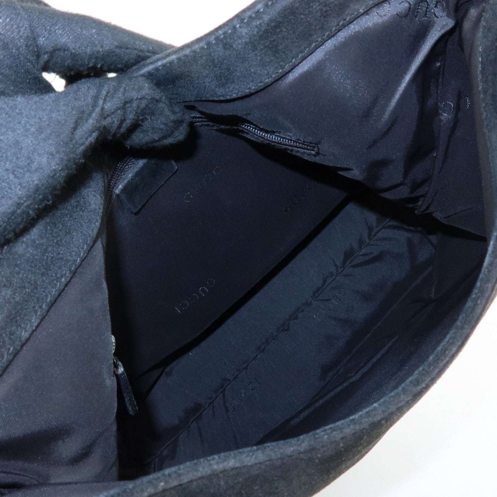 GUCCI Bamboo Suede Shoulder Bag Hand Bag Black 001.3244