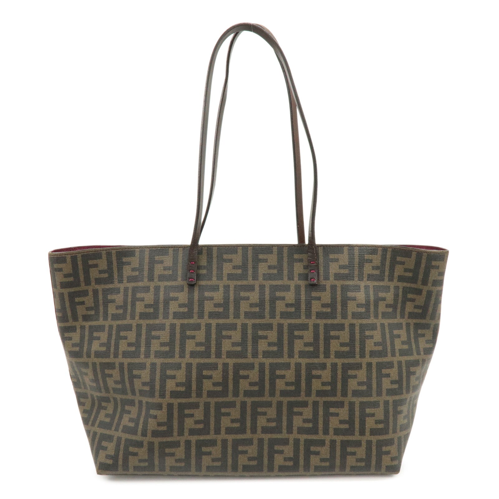 FENDI Zucca PVC Leather Tote Bag Shoulder Bag Brown Pink 8BH185