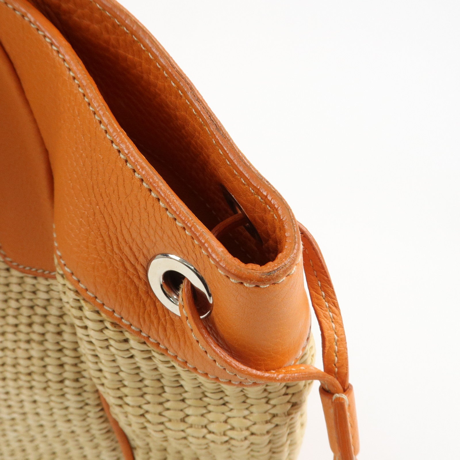 PRADA Logo Raffia Leather Shoulder Bag Hand Bag Orange BR2923