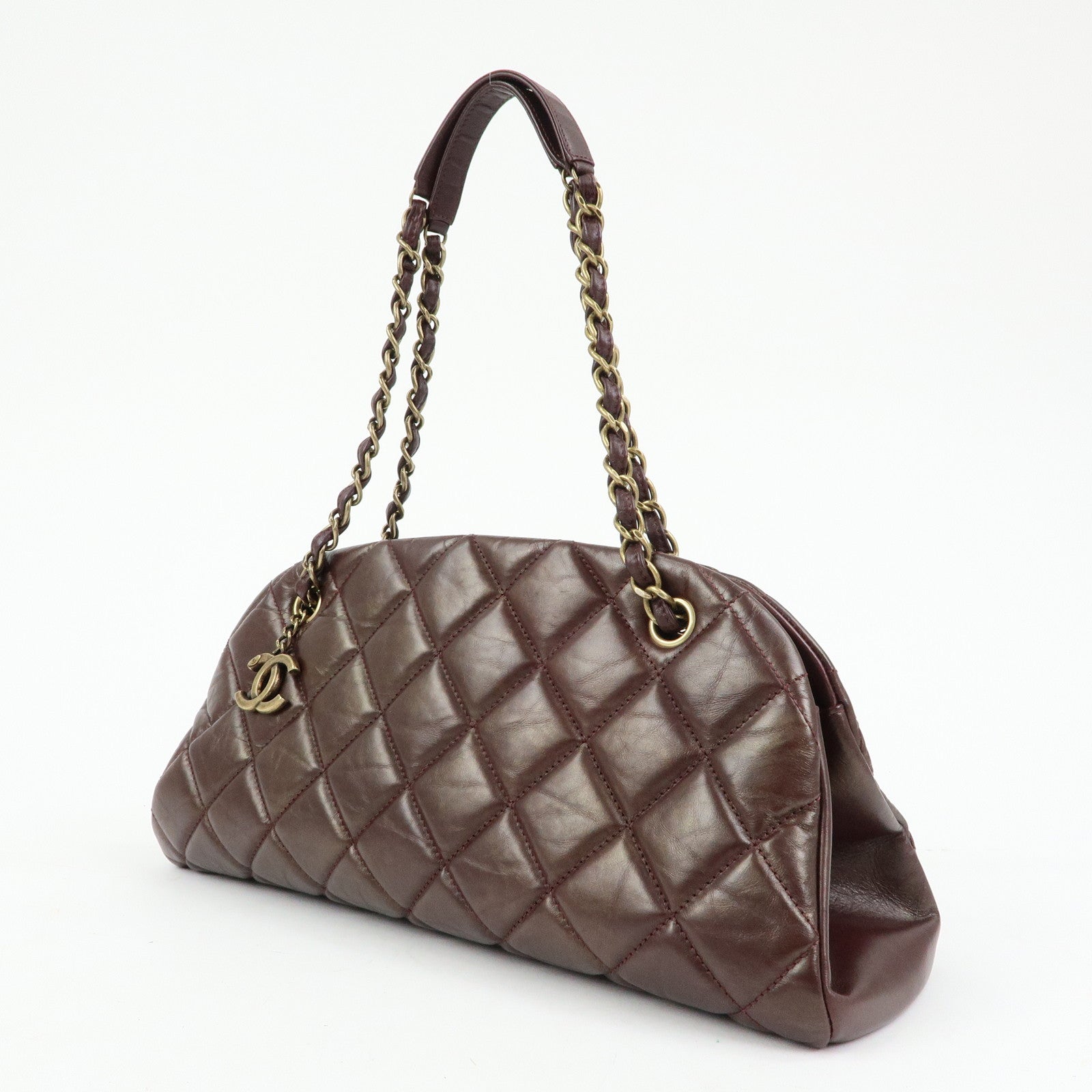 CHANEL Mademoiselle Calf Leather Chain Shoulder Bag Bordeaux