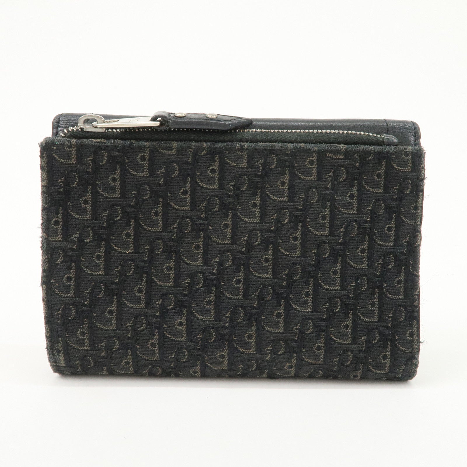 Christian Dior Trotter Leather Canvas Tri-Hold Wallet Black Silver