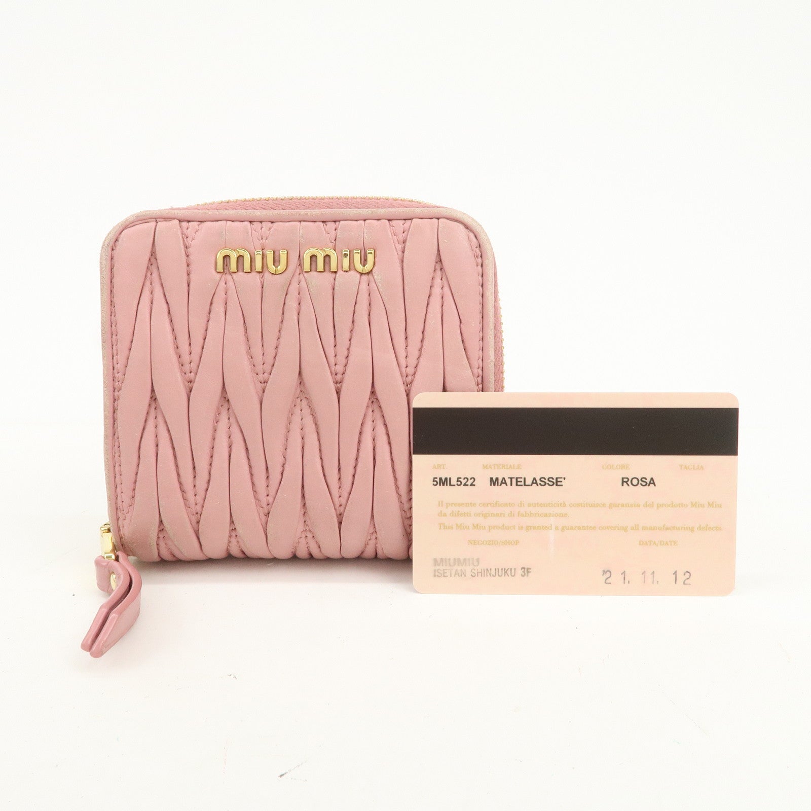 MIU MIU Matelasse Round Zippy Compact Wallet Pink 5ML522