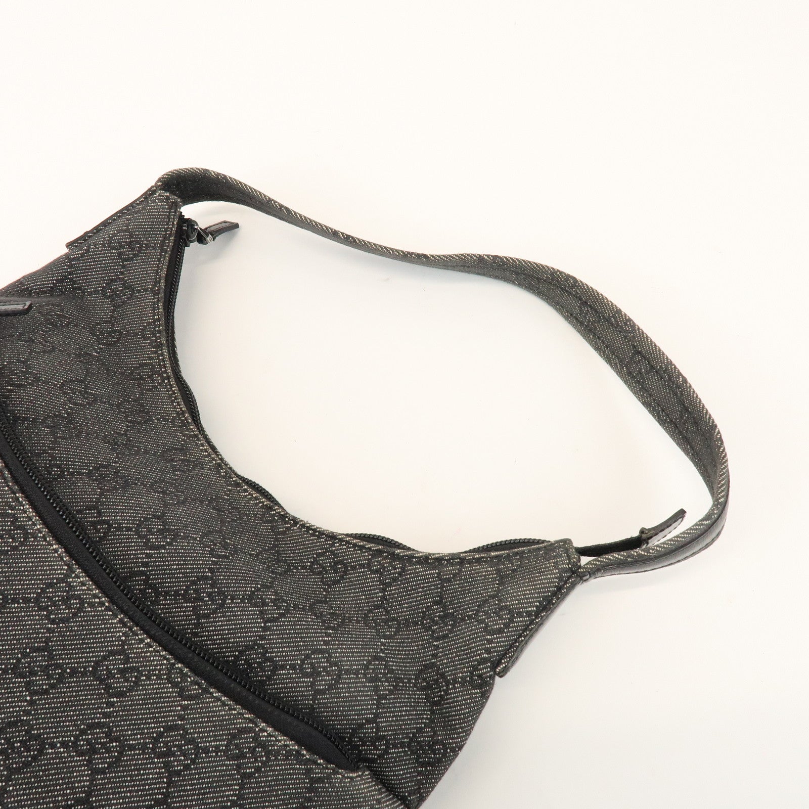 GUCCI GG Denim Leather Shoulder Bag Hand Bag Black 105649
