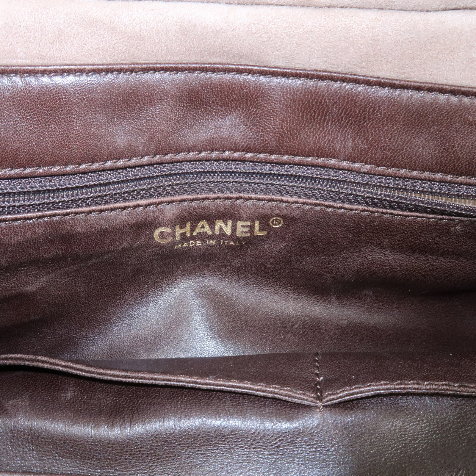 CHANEL COCO Mark Mouton Leather Hand Bag Tote Bag Brown