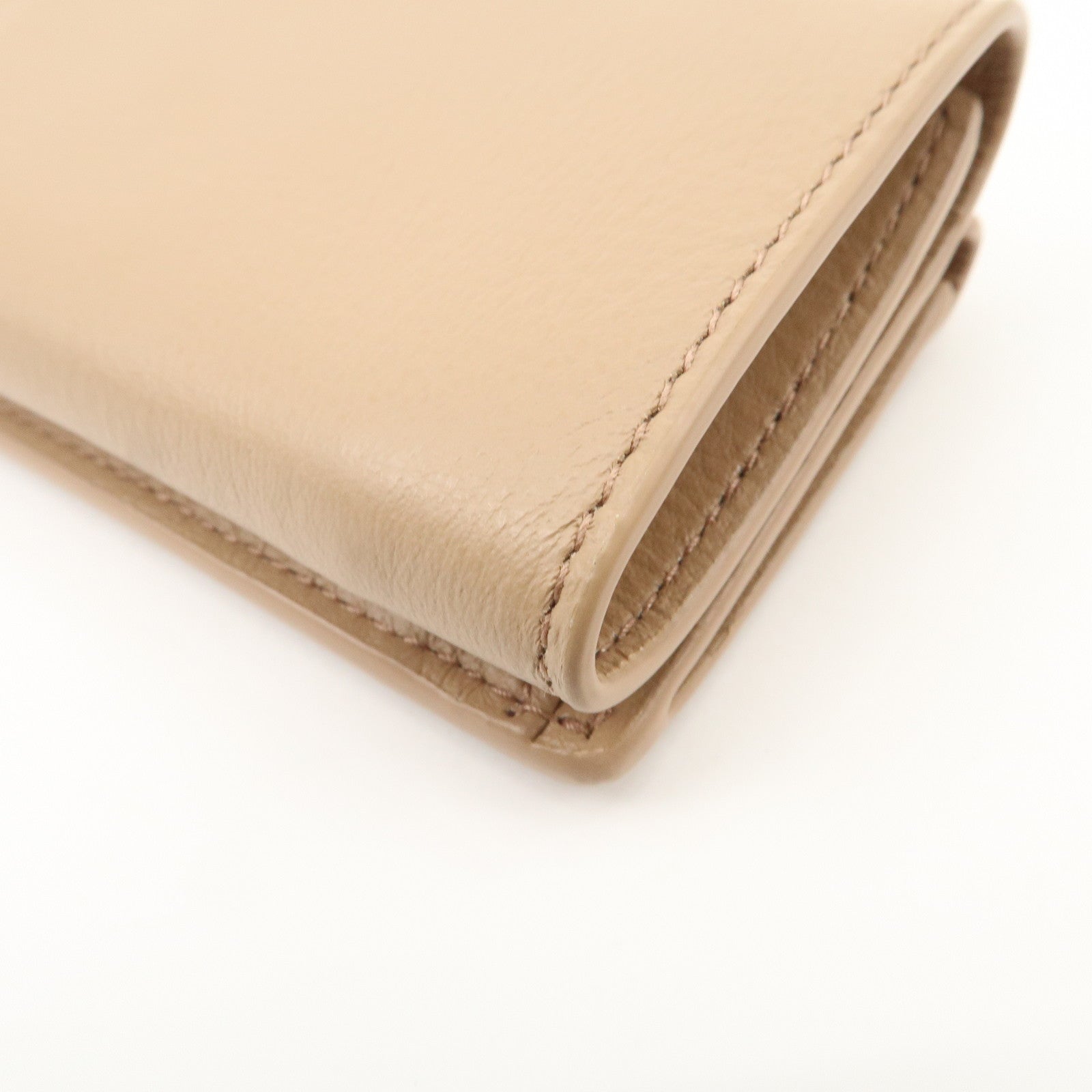 BALENCIAGA Leather Tri-fold Compact Wallet Beige 391446