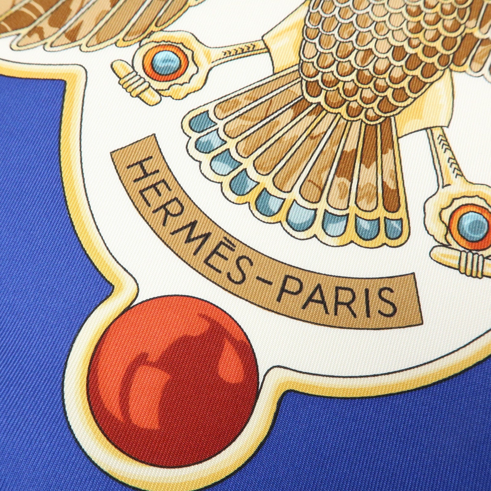 HERMES Carre 90 Silk100% Caty Ancient Egypt Scarab Scarf Blue White