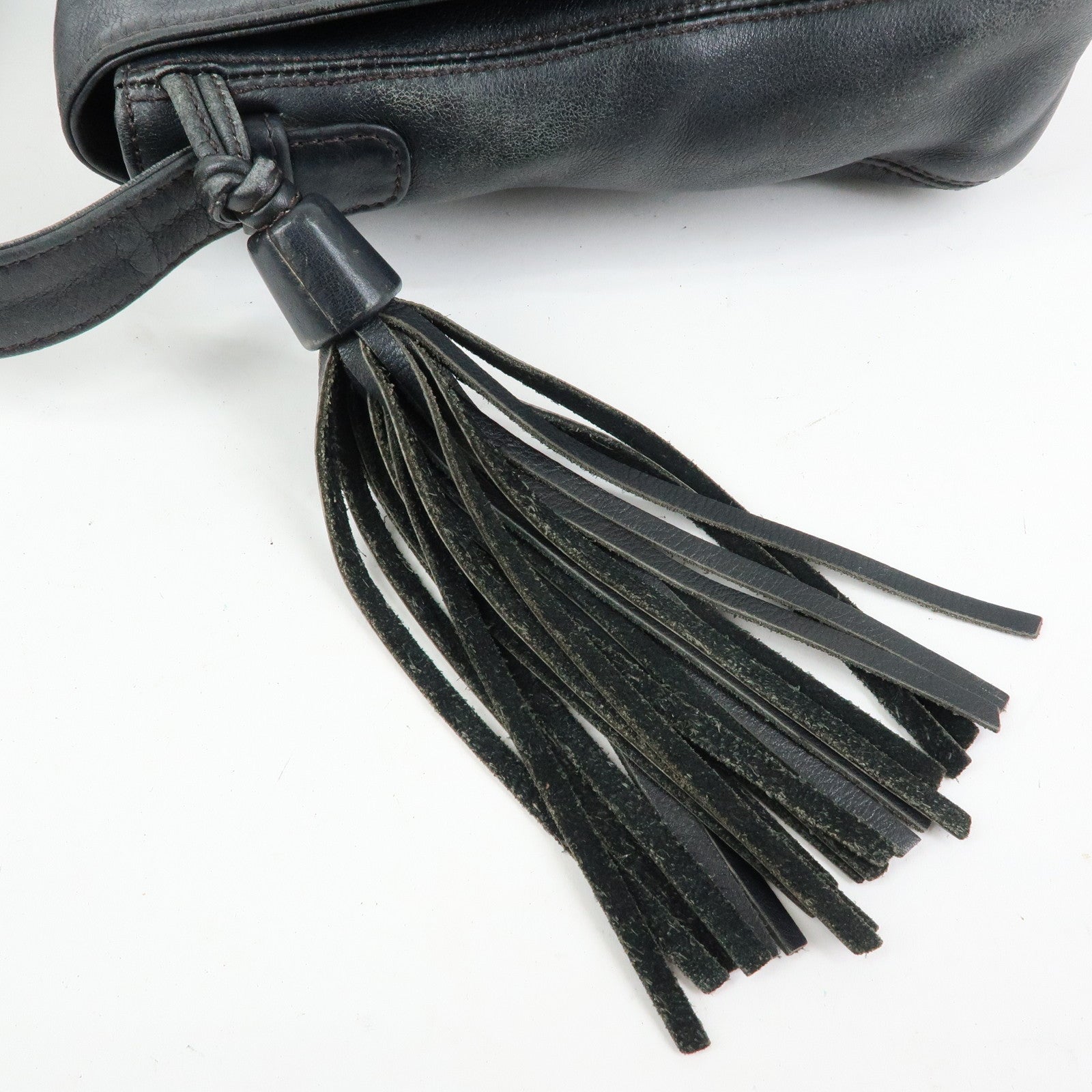 CHANEL Fringe COCO Mark Calf Leather Shoulder Crossbody Bag Black