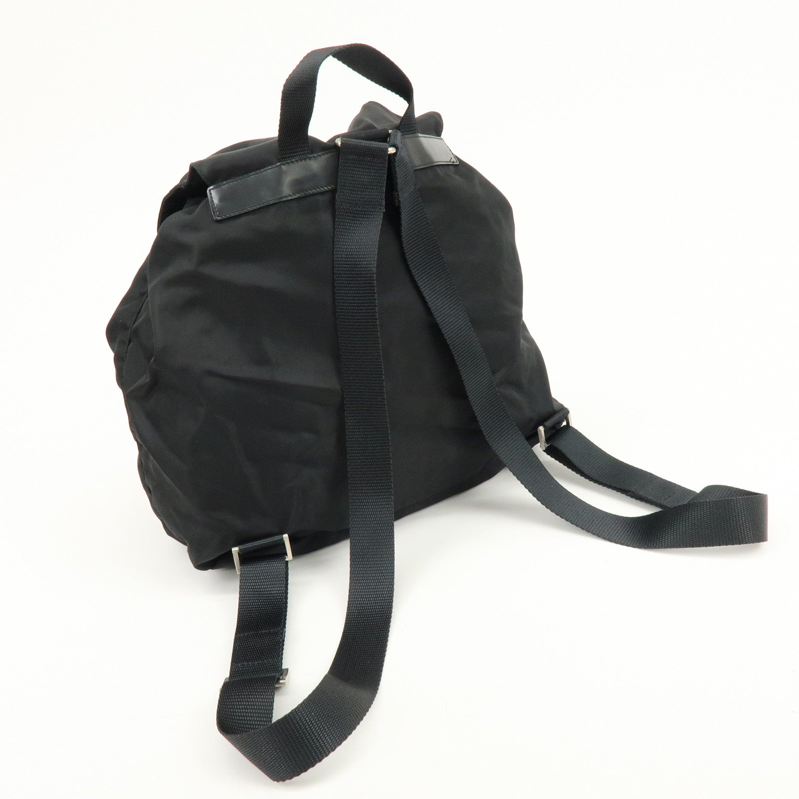 PRADA Logo Nylon Leather Back Pack Ruck Sack NERO Black 1BZ677