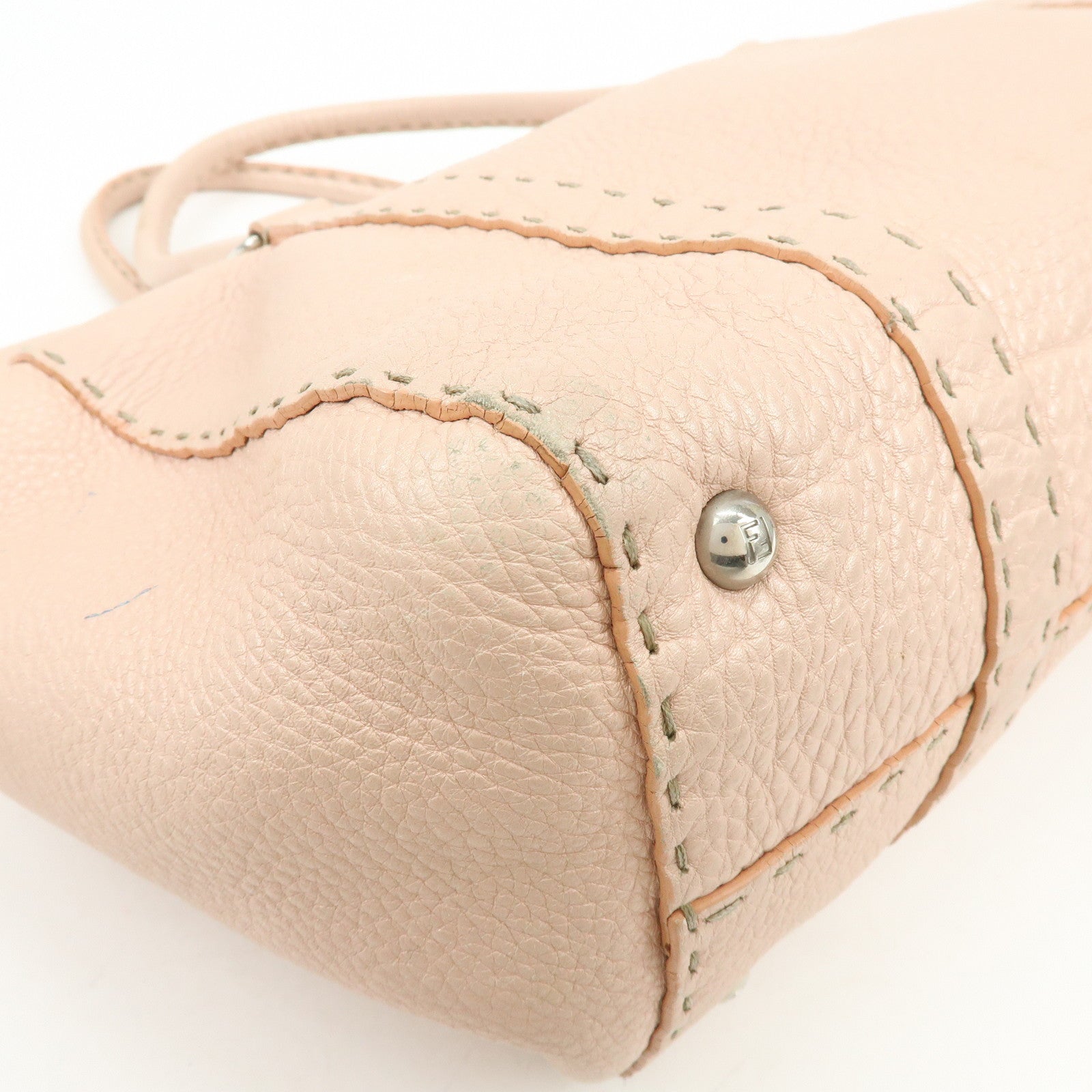 FENDI Selleria Leather Hand Bag Shoulder Bag Pink 8BR458
