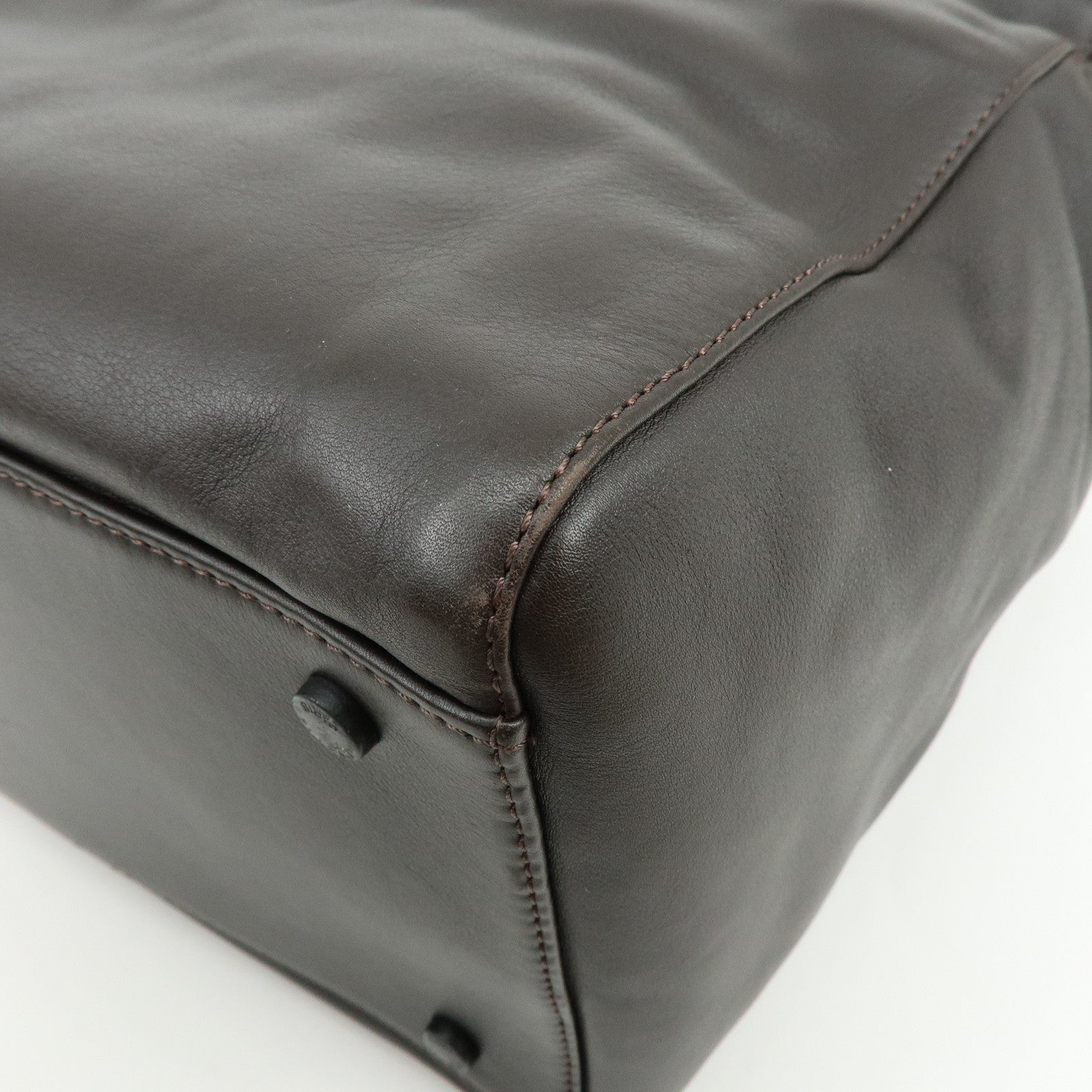 CHANEL COCO Mark Calf Skin Boston Bag Travel Bag Dark Brown