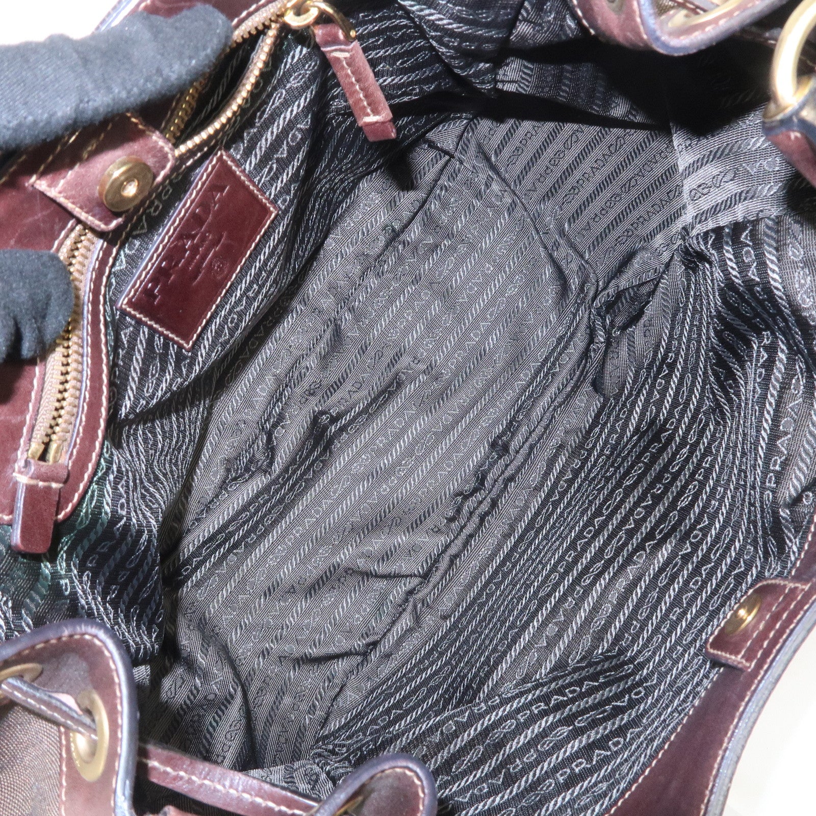 PRADA Triangle Logo Canvas Leather Shoulder Bag Hand Bag Brown