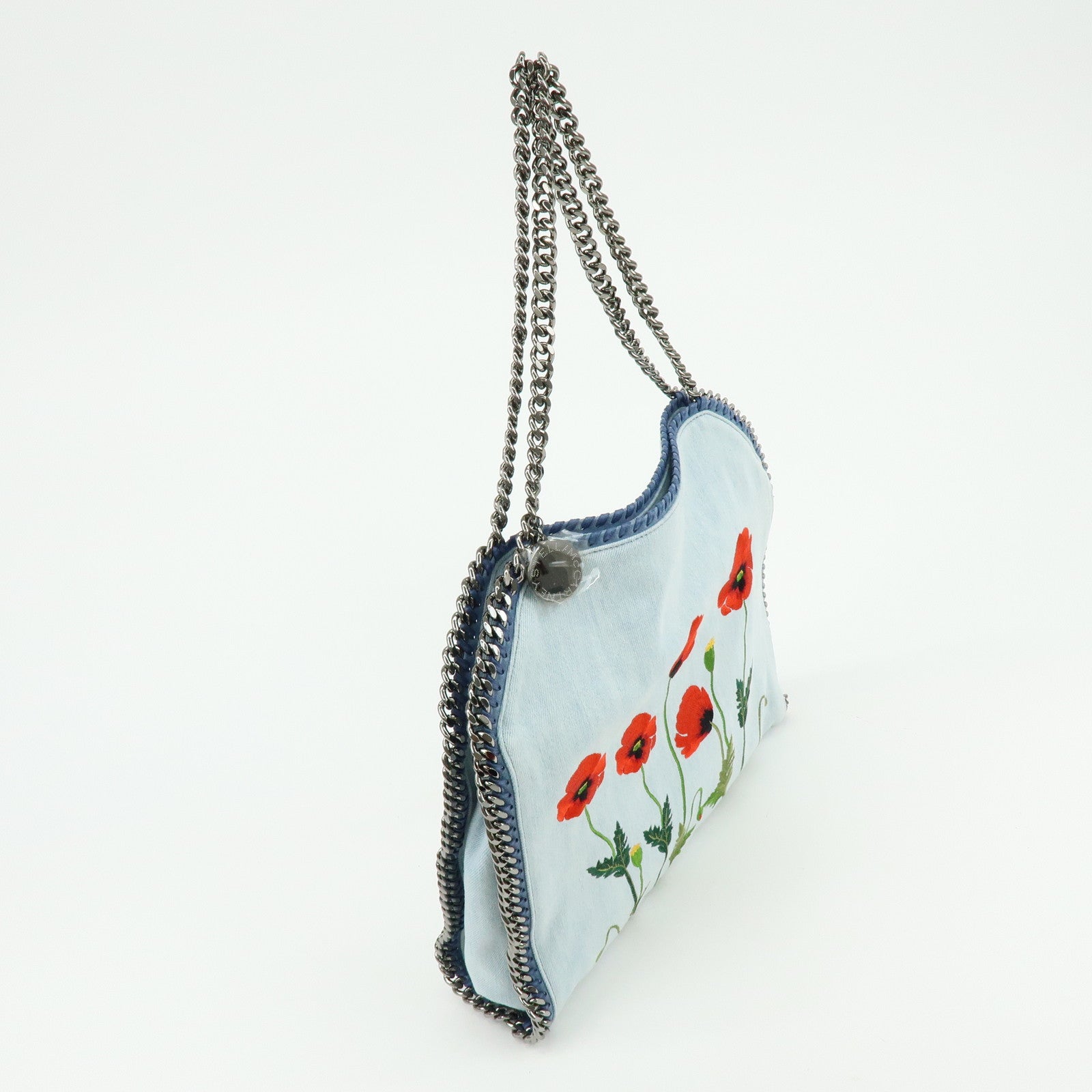 STELLA MCCARTNEY Falabella Embroidery Denim Shoulder Bag Light Blue