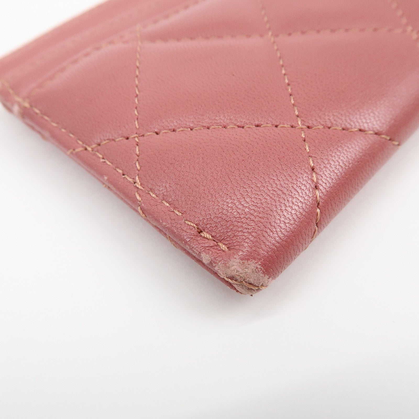 CHANEL Matelasse COCO Mark Lamb Skin Classic Card Case Pink AP0213