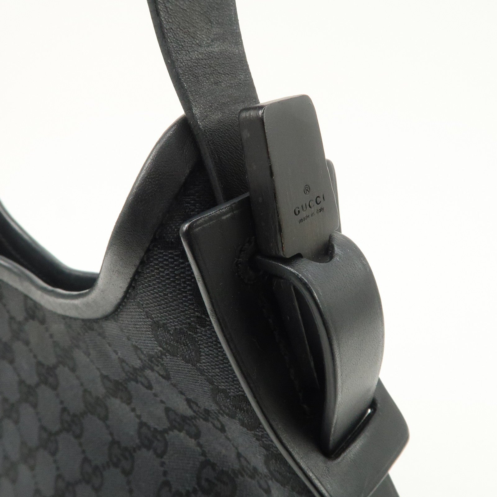 GUCCI GG Canvas Leather Shoulder Bag Hand Bag Black 107752 Used