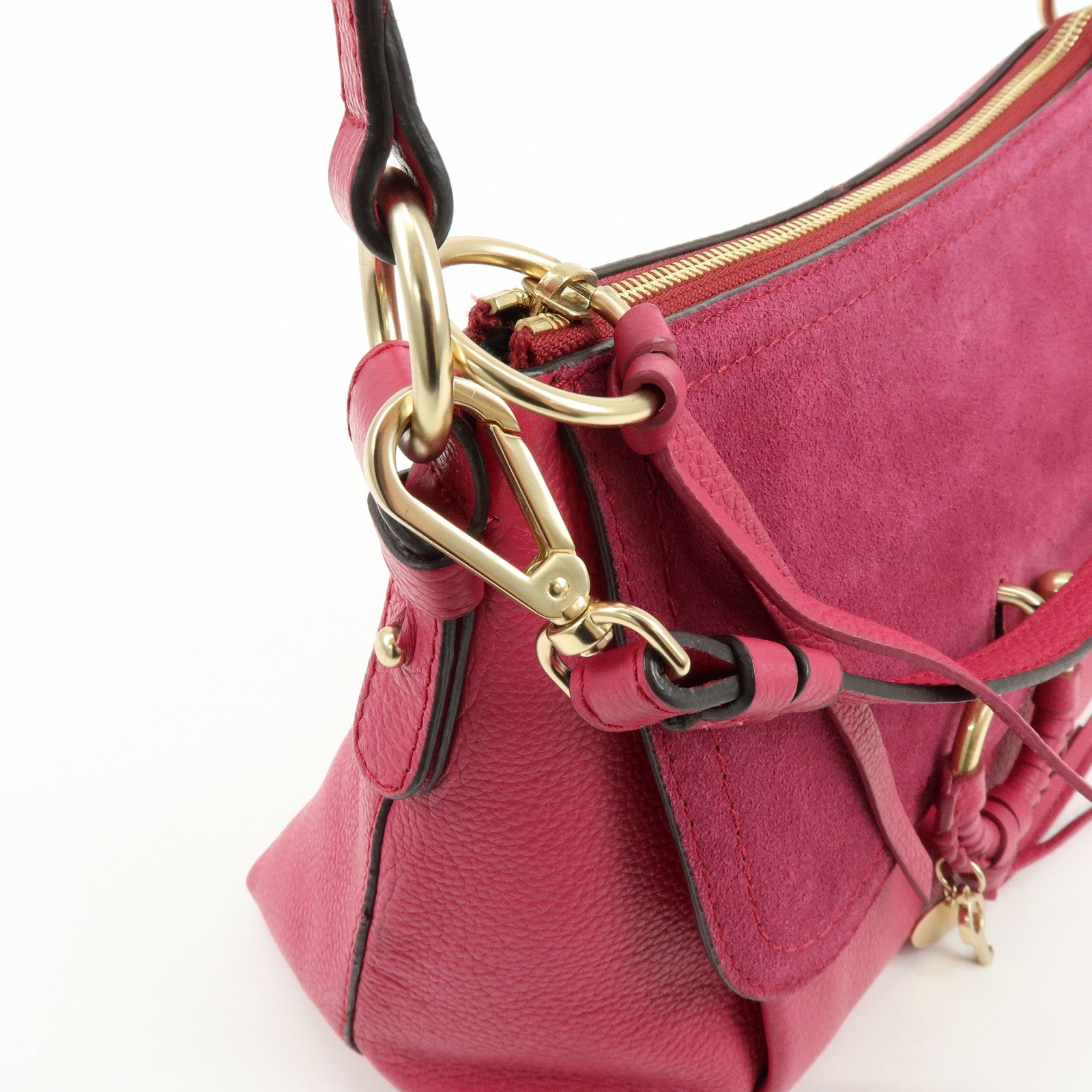 Chloe Joan Suede Leather Shoulder Bag Hand Bag Pink