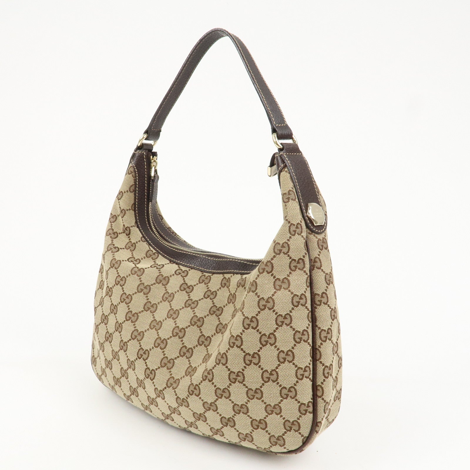 GUCCI GG Canvas Leather Shoulder Bag Hand Bag Beige Brown 153010
