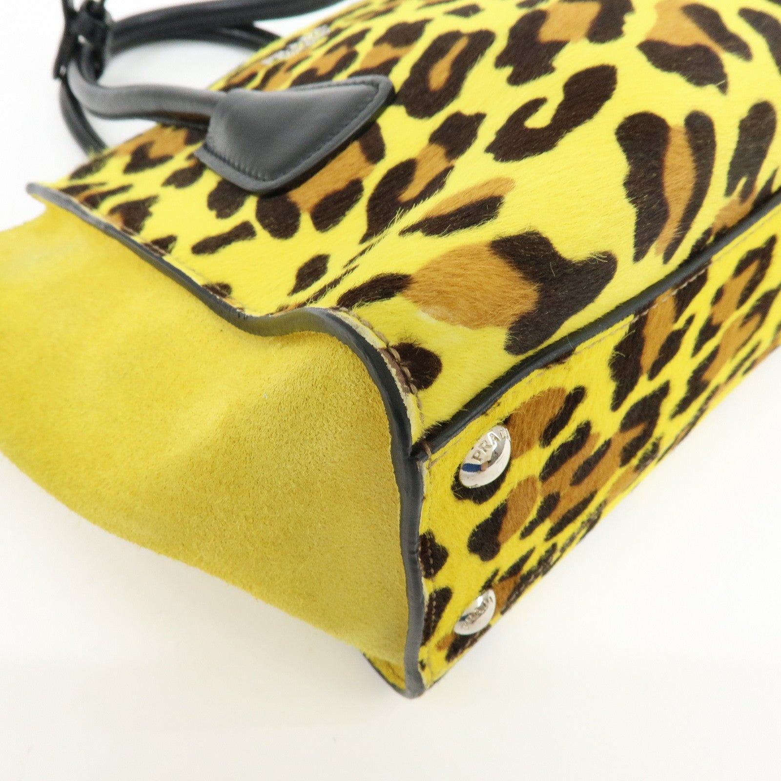 PRADA Triangle Logo Pony Leather 2Way Bag Hand Bag Shoulder Bag