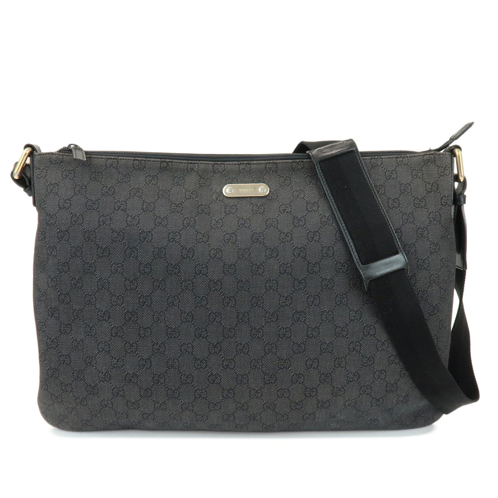 GUCCI GG Monogram GG Denim Shoulder Crossbody Bag Black 190628