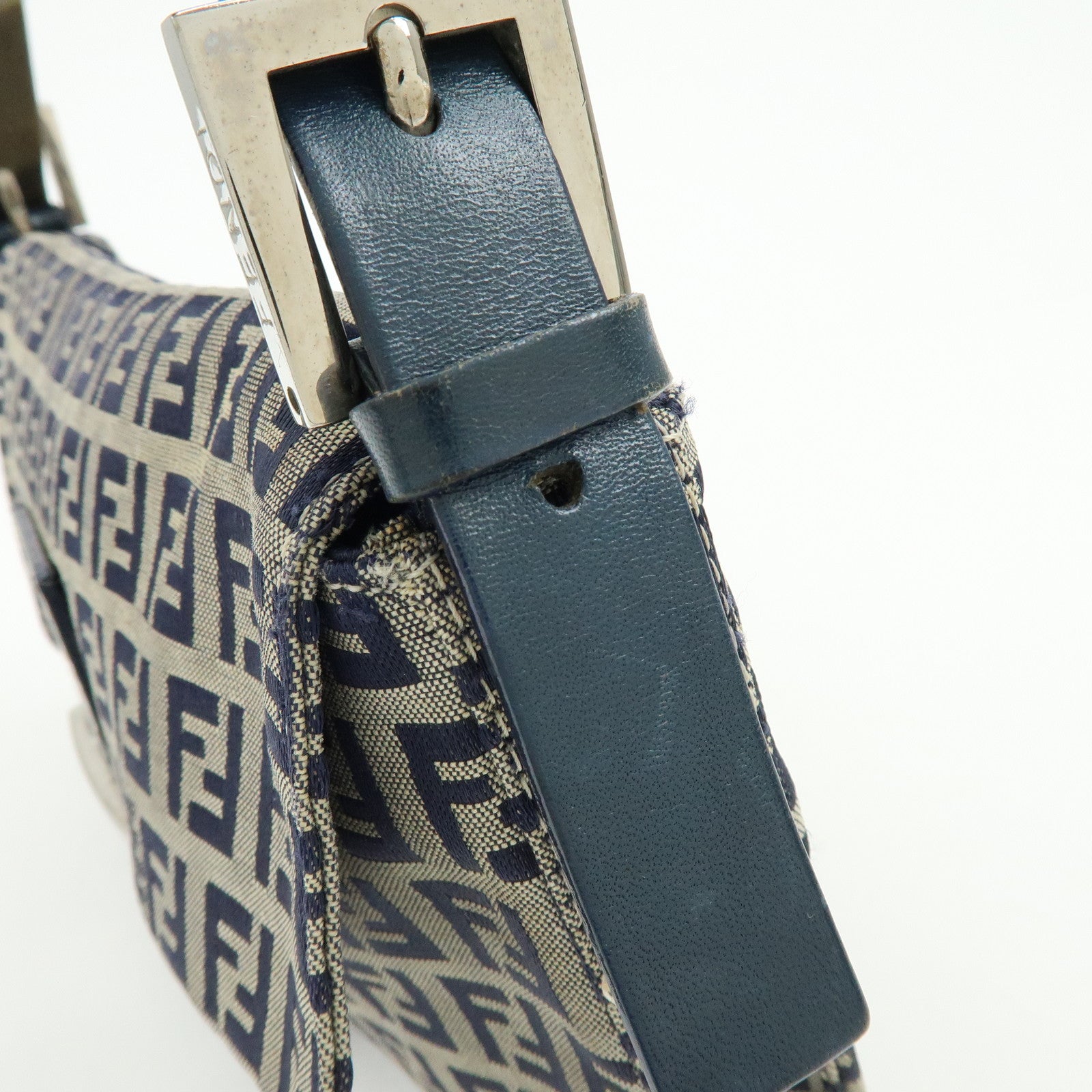 FENDI Mamma Baguette Zucchino Canvas Leather Shoulder Bag 26424