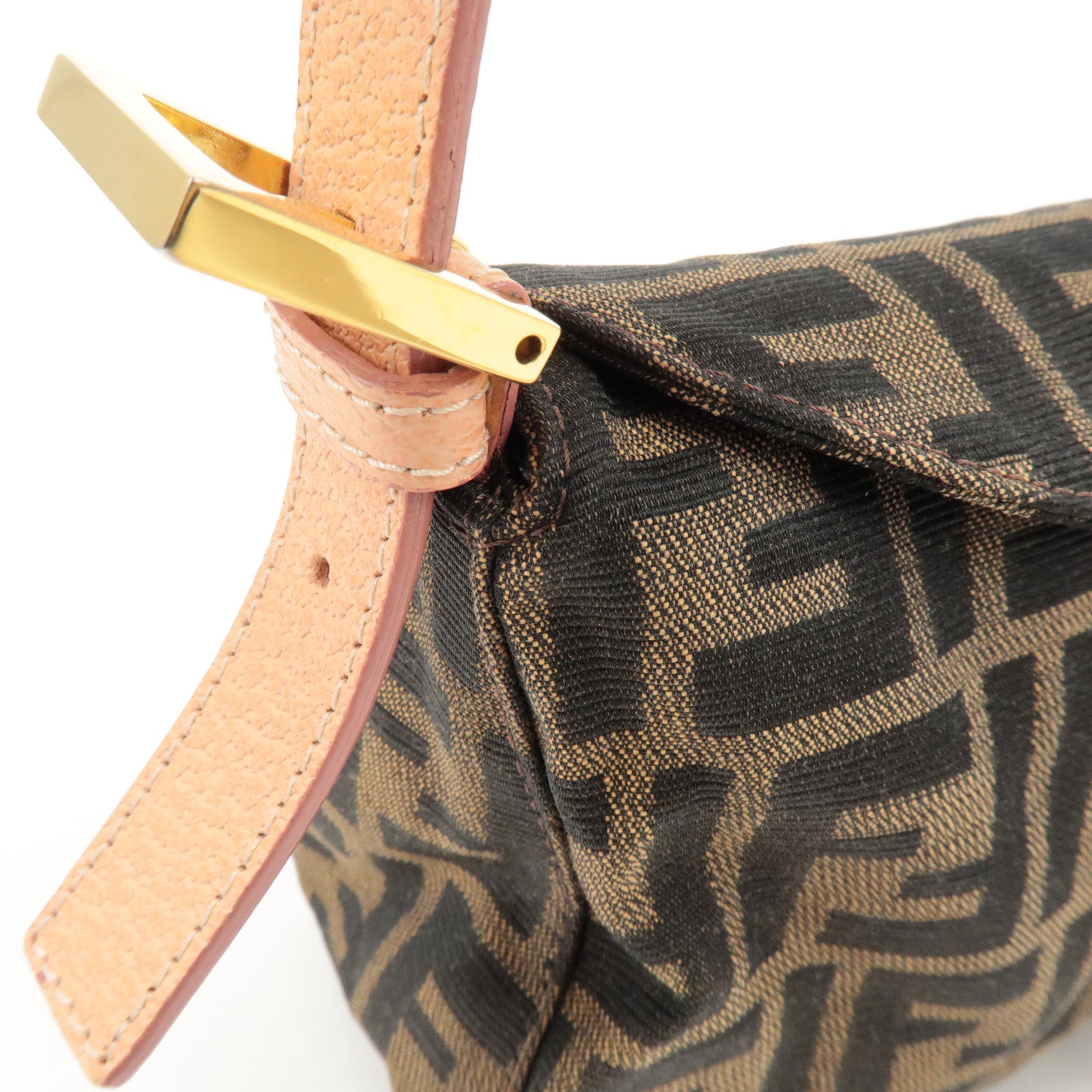FENDI Zucca Canvas Leather Shoulder Bag Brown Pink Beige 26725 Used