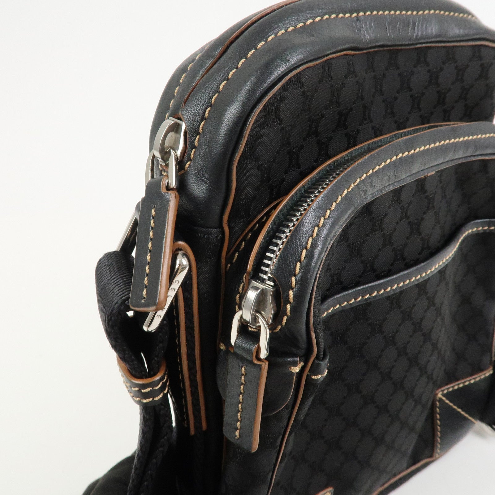 CELINE Macadam Canvas Leather Shoulder Bag Crossbody Bag Black