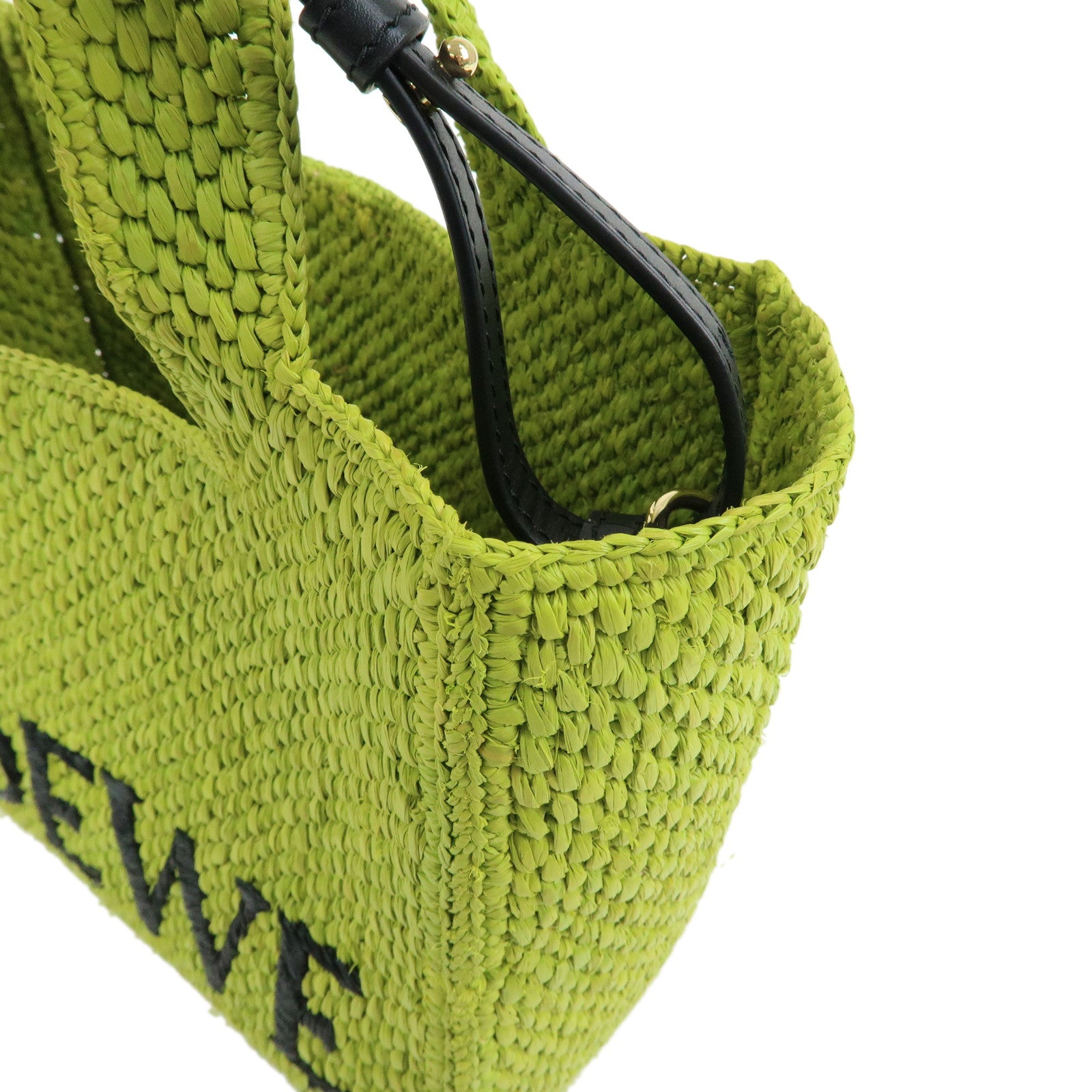 LOEWE Font Tote Bag Raffia Leather 2Way Shoulder Bag Green
