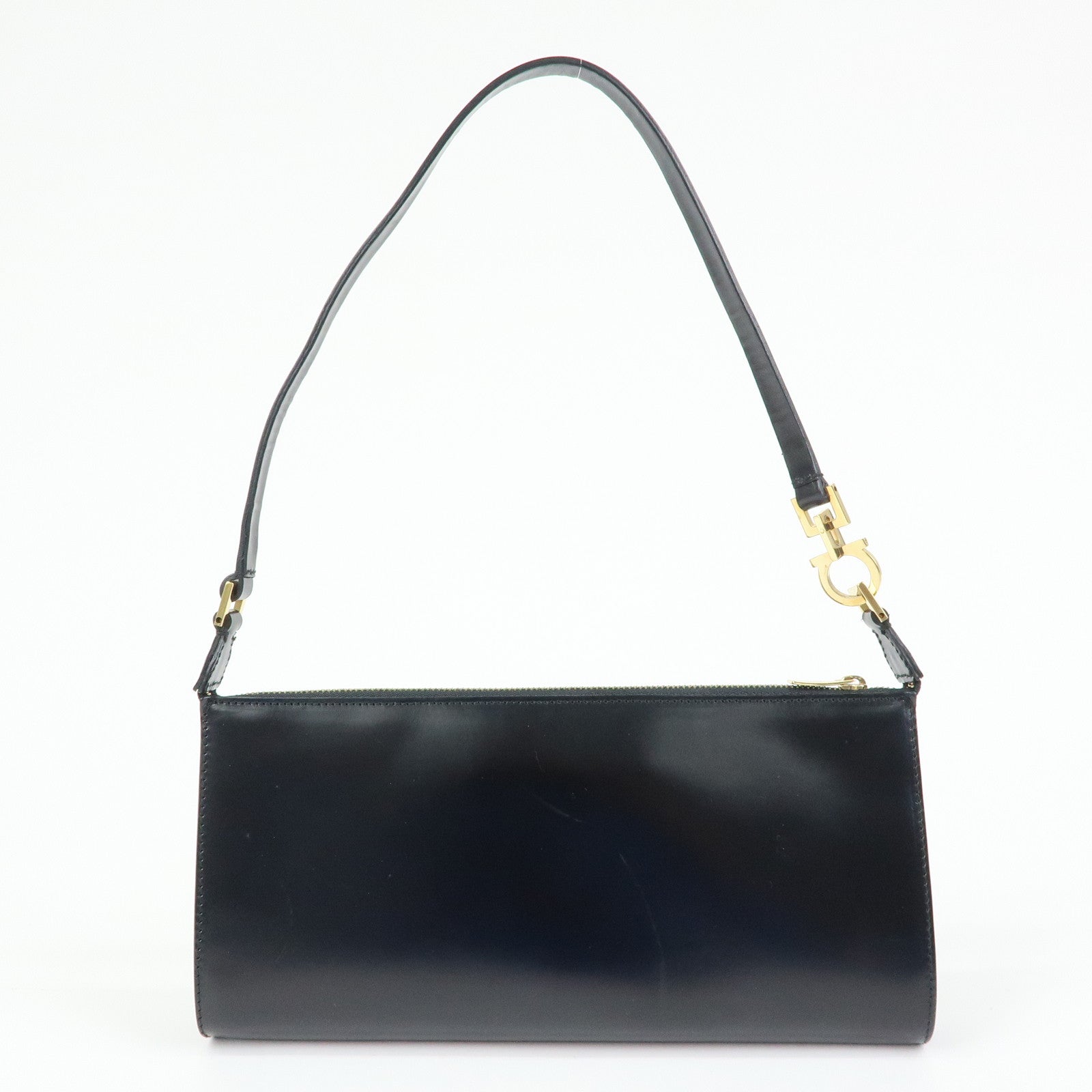 Ferragamo Ganchini Leather Shoulder Bag Hand Bag Black