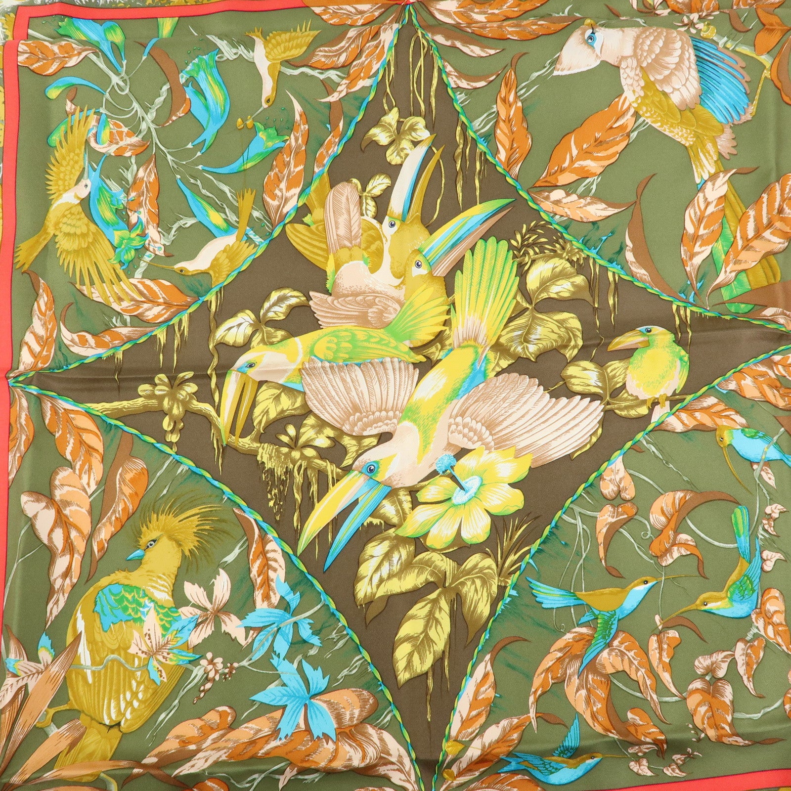 HERMES Carre 90 Silk 100% Scarf TROPIOUES Brown