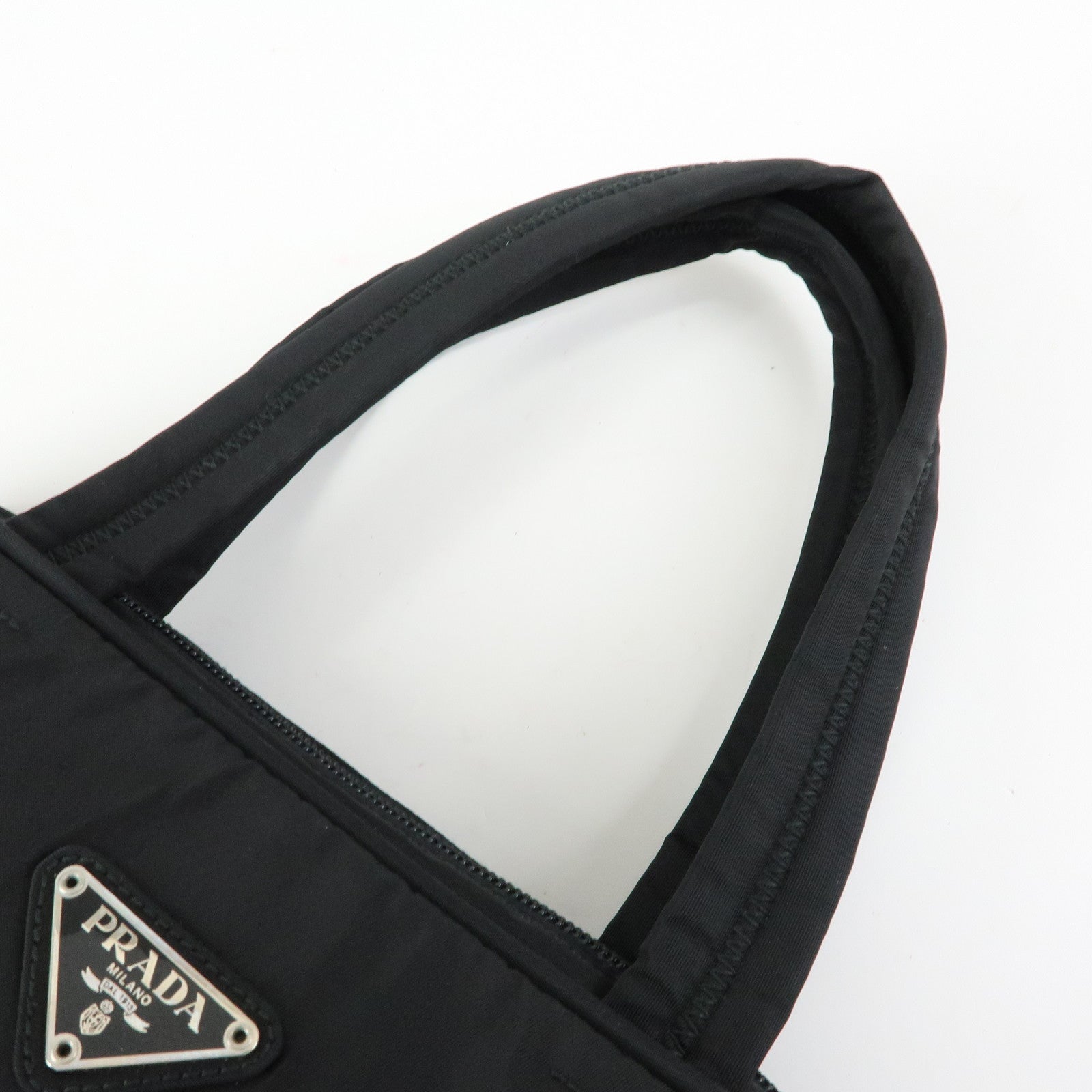 PRADA Triangle Logo Nylon Hand Bag Mini Tote Bag Black B8495