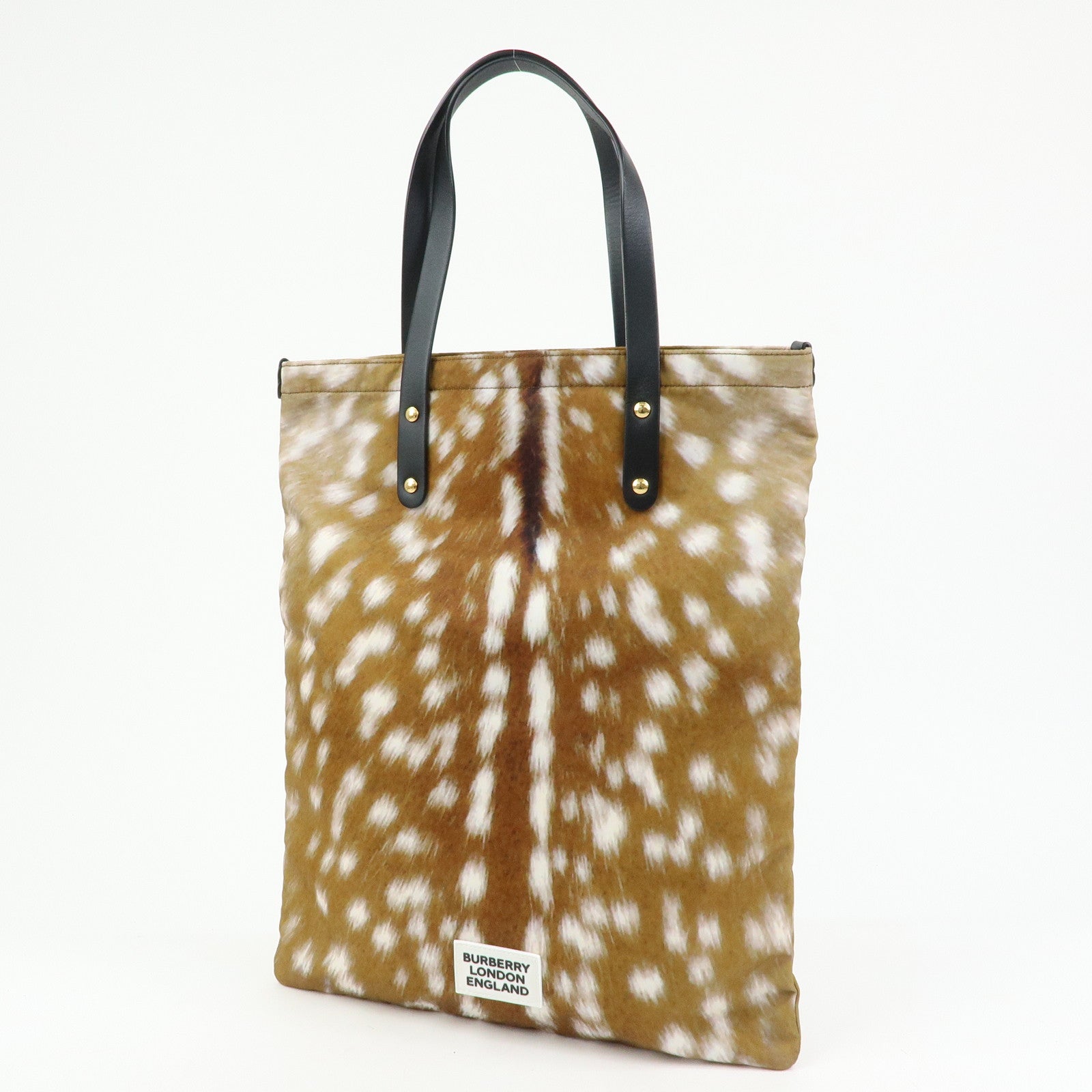 BURBERRY Canvas Leather Tote Bag Shoulder Bag Heidi Print Brown