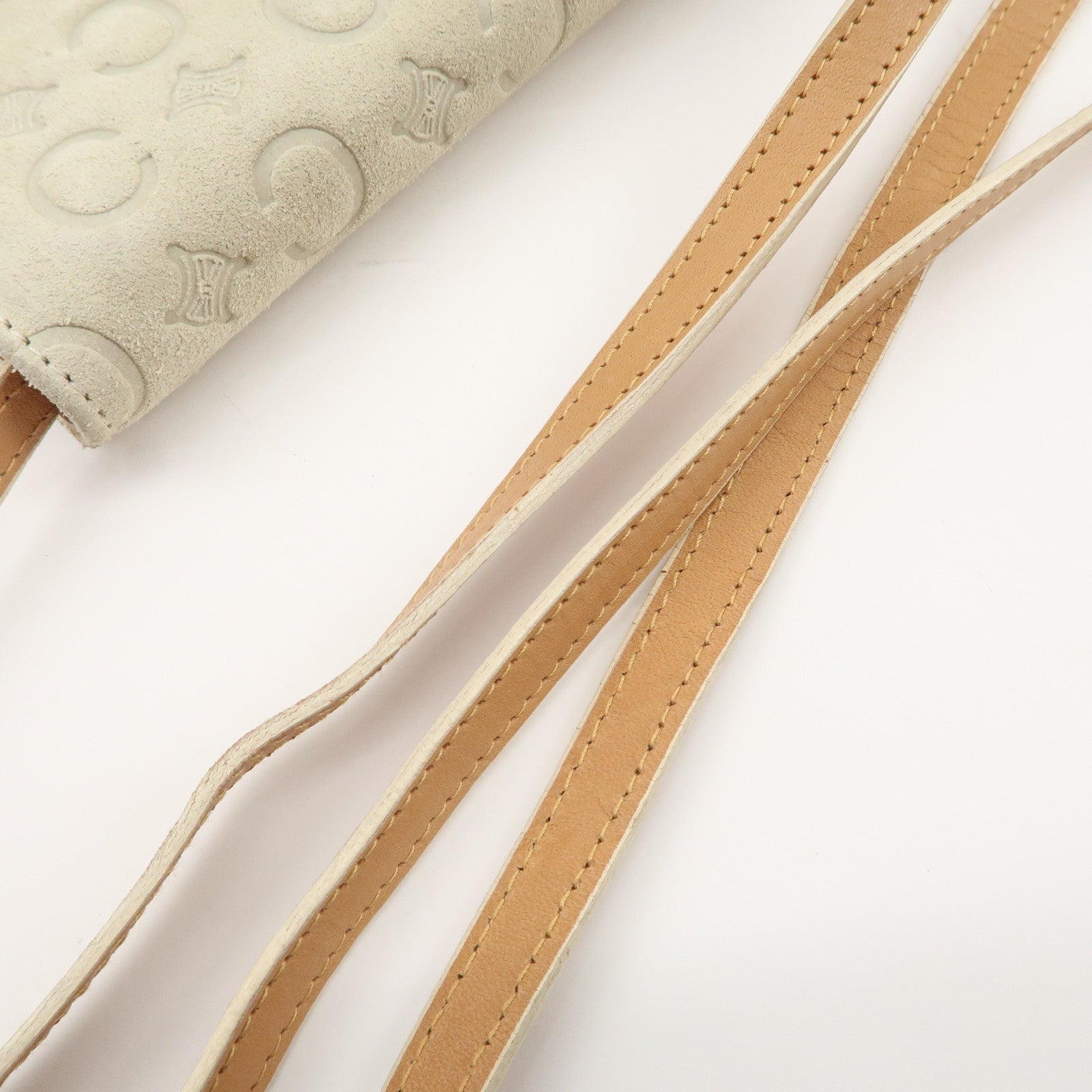 CELINE C Macadam Suede Shoulder Bag Crossbody Bag Ivory